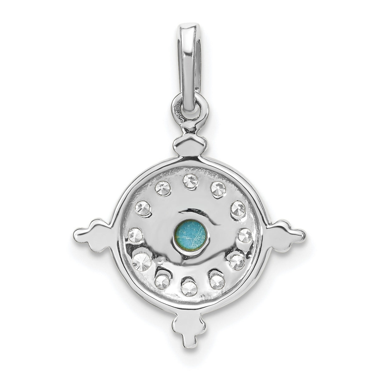 14k White Gold Turquoise Pendant with White Topaz Evil Eye Design for Women