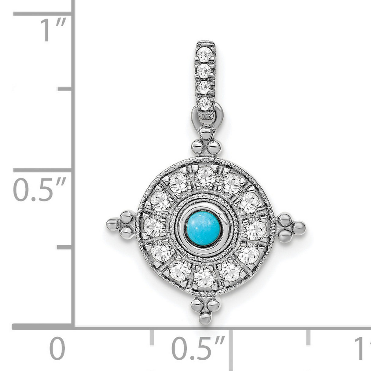14k White Gold Turquoise Pendant with White Topaz Evil Eye Design for Women