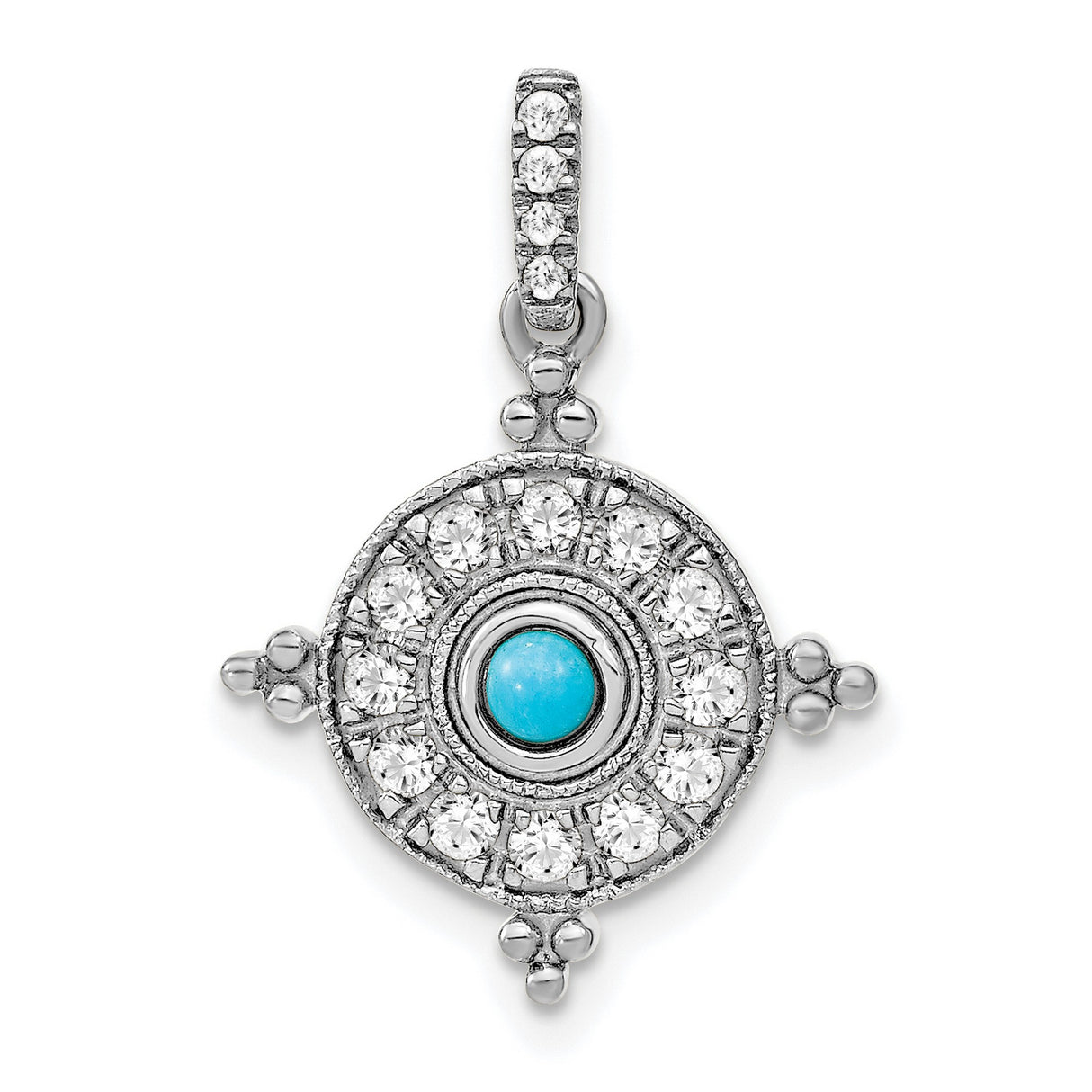 14k White Gold Turquoise Pendant with White Topaz Evil Eye Design for Women