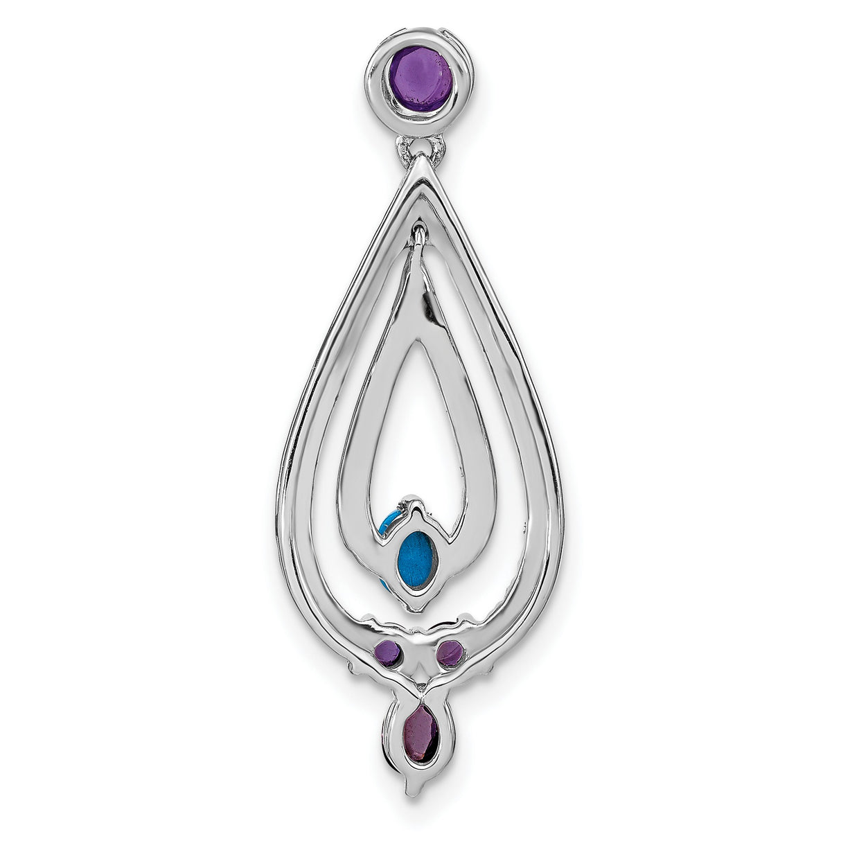 14k White Gold Teardrop Pendant with Amethyst and Turquoise, Diamond Accents, Elegant Style