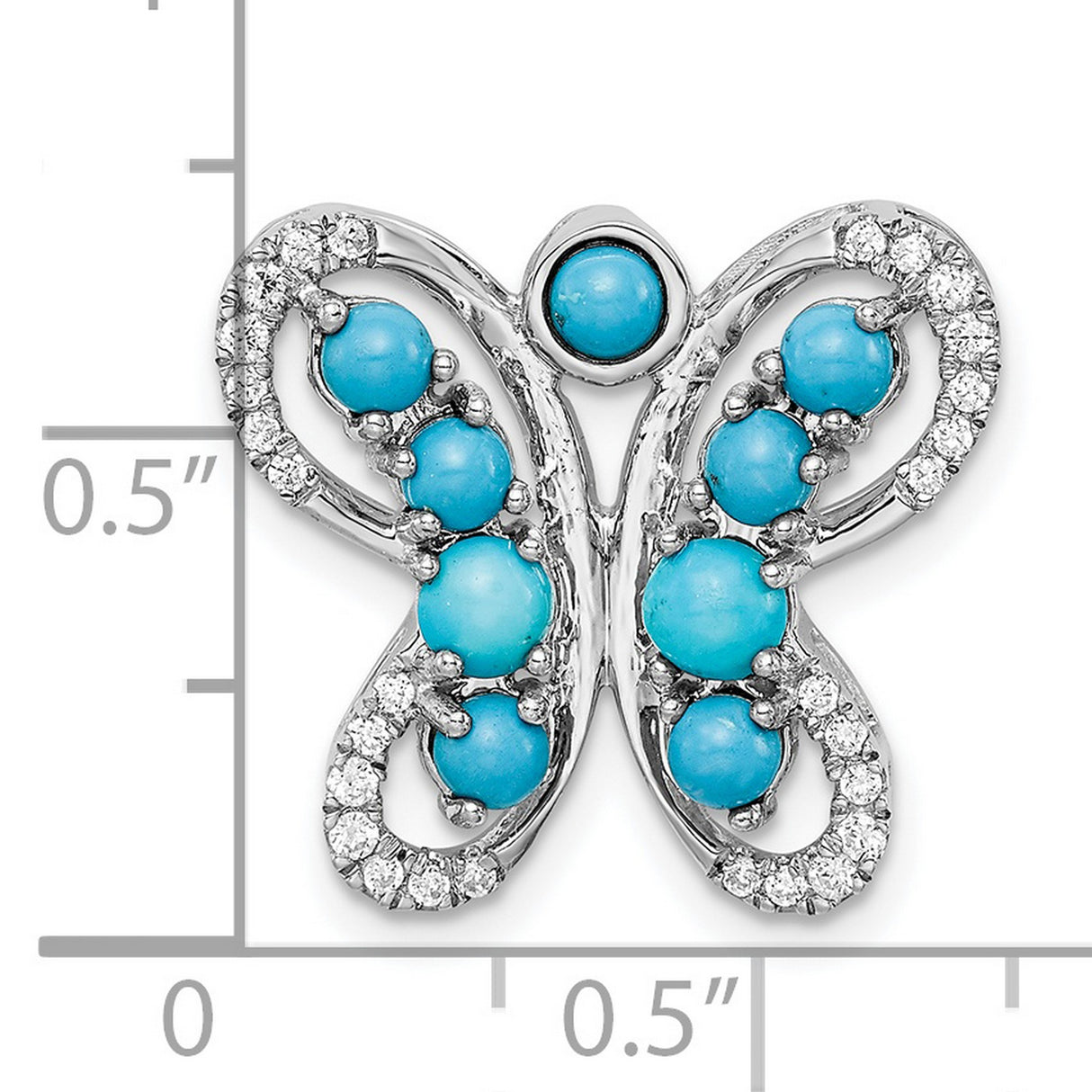 14k White Gold Butterfly Pendant with Turquoise and Diamond Accents, Nature Inspired Jewelry