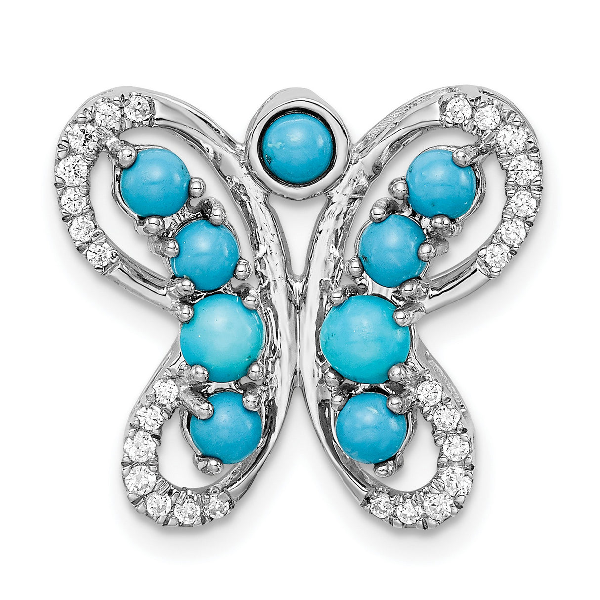 14k White Gold Butterfly Pendant with Turquoise and Diamond Accents, Nature Inspired Jewelry