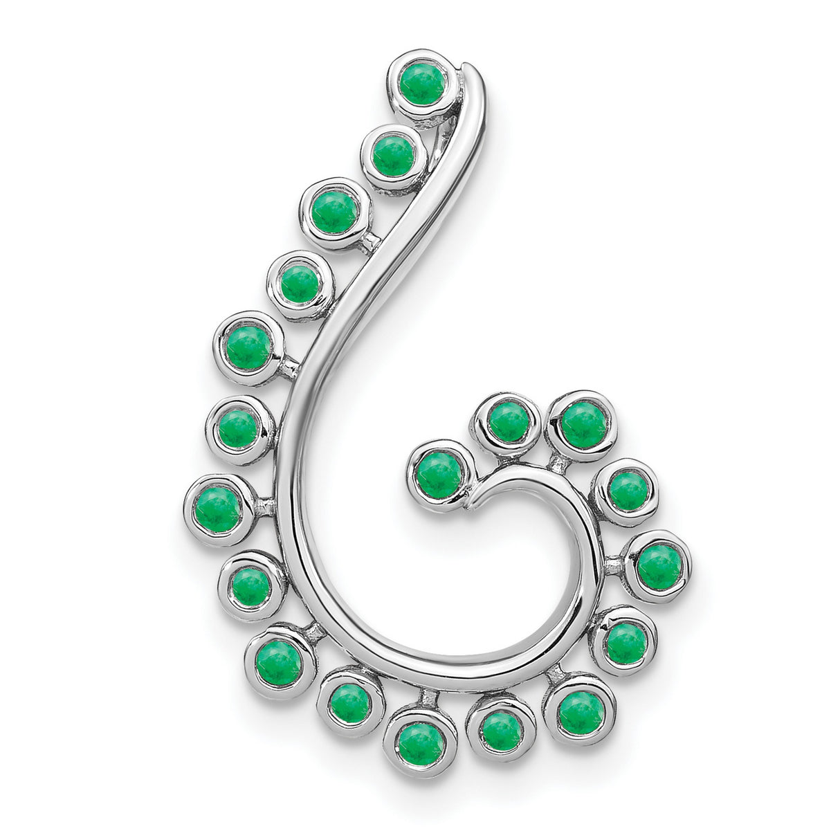 Emerald Swirl Chain Slide Charm Pendant in Real 14k White Gold