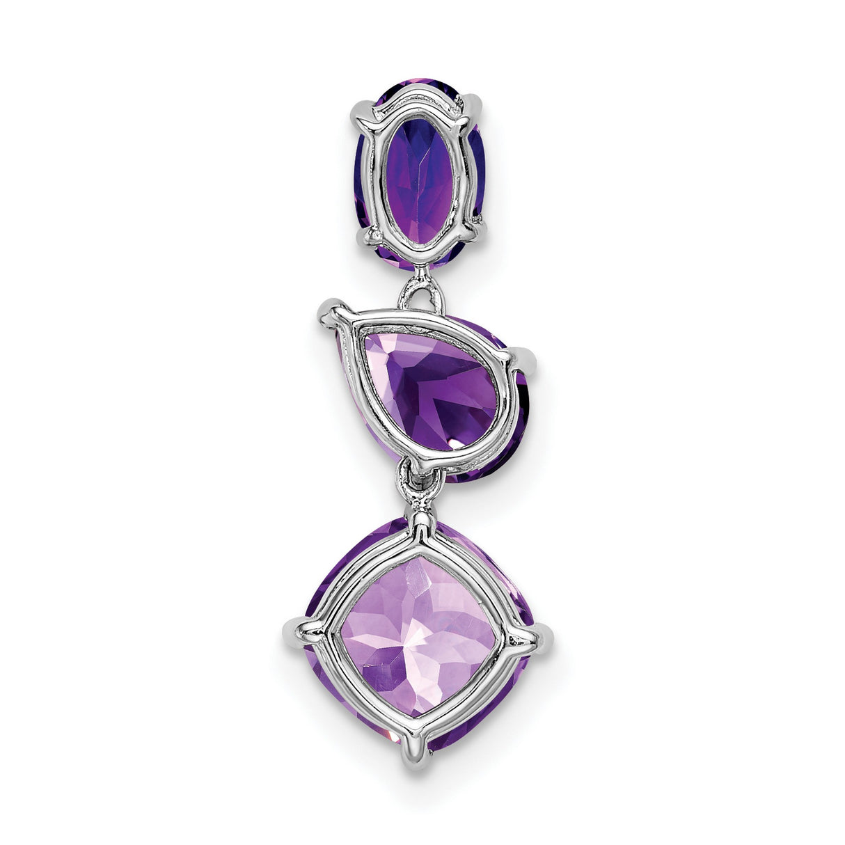 14k White Gold Pendant with Oval, Pear, and Cushion Amethyst Stones, Drop Style Design