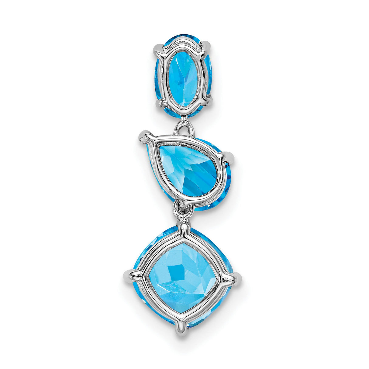 14k White Gold Drop Pendant with Swiss Blue Topaz in Oval, Pear, and Cushion Cuts