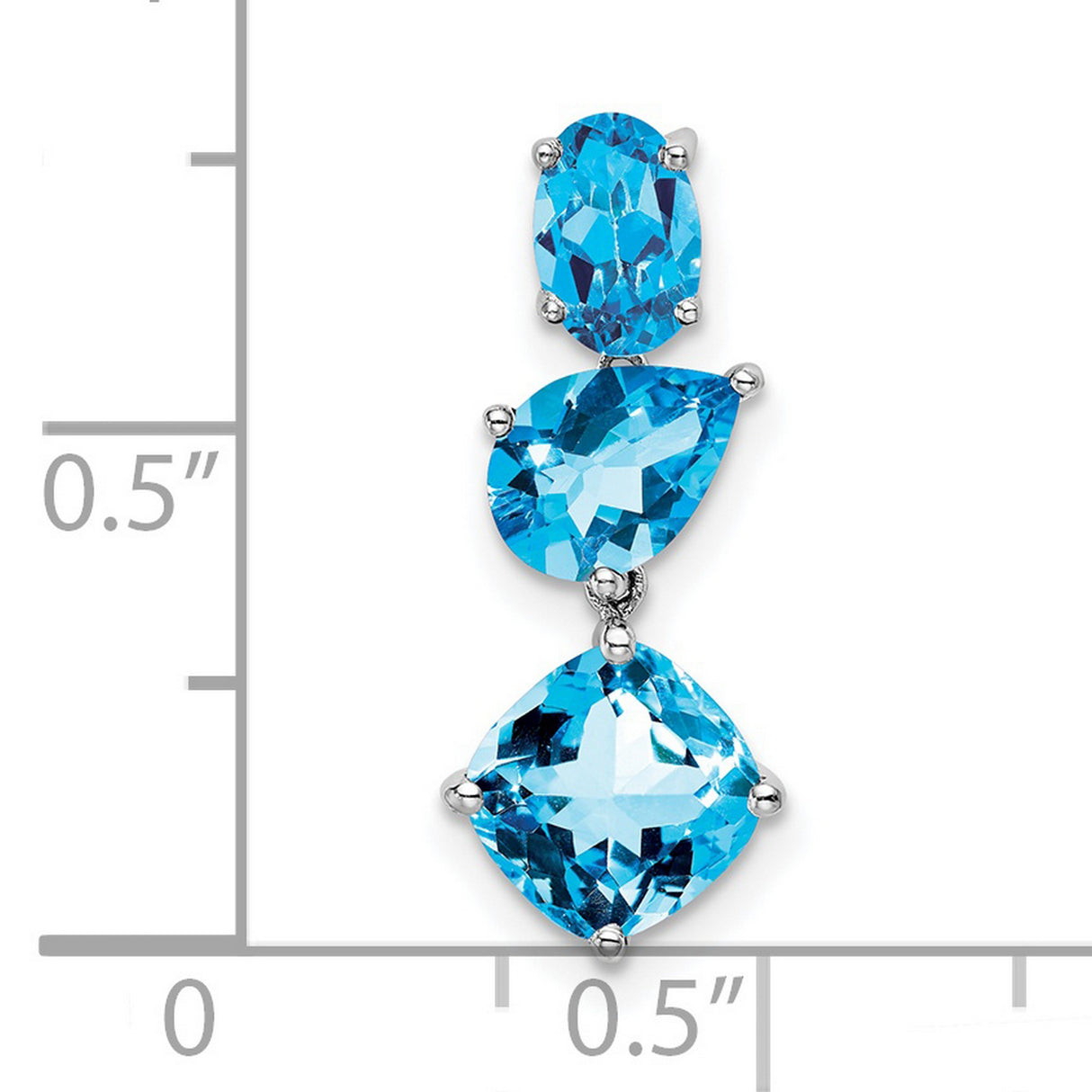 14k White Gold Drop Pendant with Swiss Blue Topaz in Oval, Pear, and Cushion Cuts