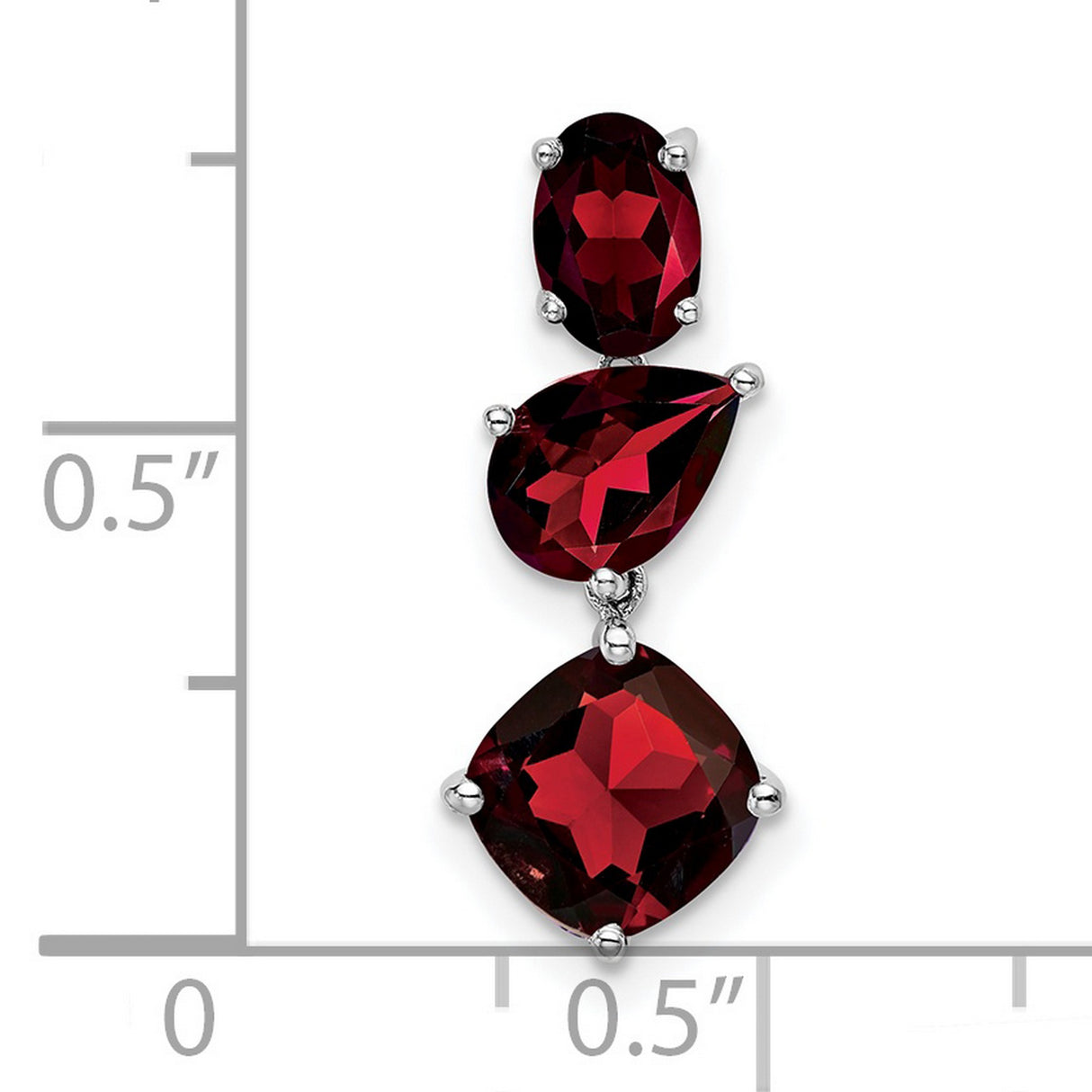 14k White Gold Pendant with Three Garnet Stones in Oval, Pear, and Cushion Cuts