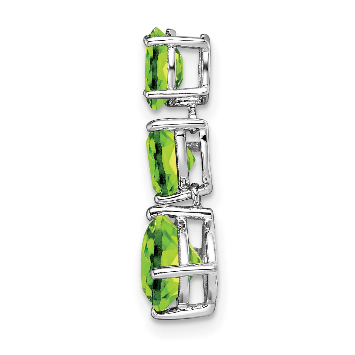 14k White Gold Pendant with Oval, Pear, and Cushion Peridot, Triple Gemstone Dangle Design