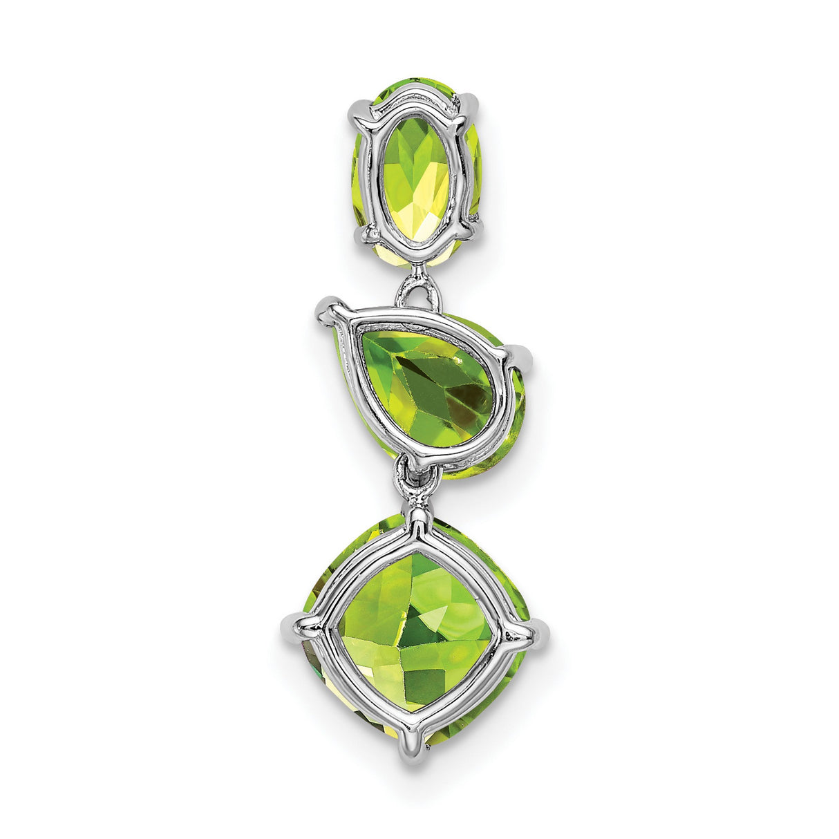14k White Gold Pendant with Oval, Pear, and Cushion Peridot, Triple Gemstone Dangle Design