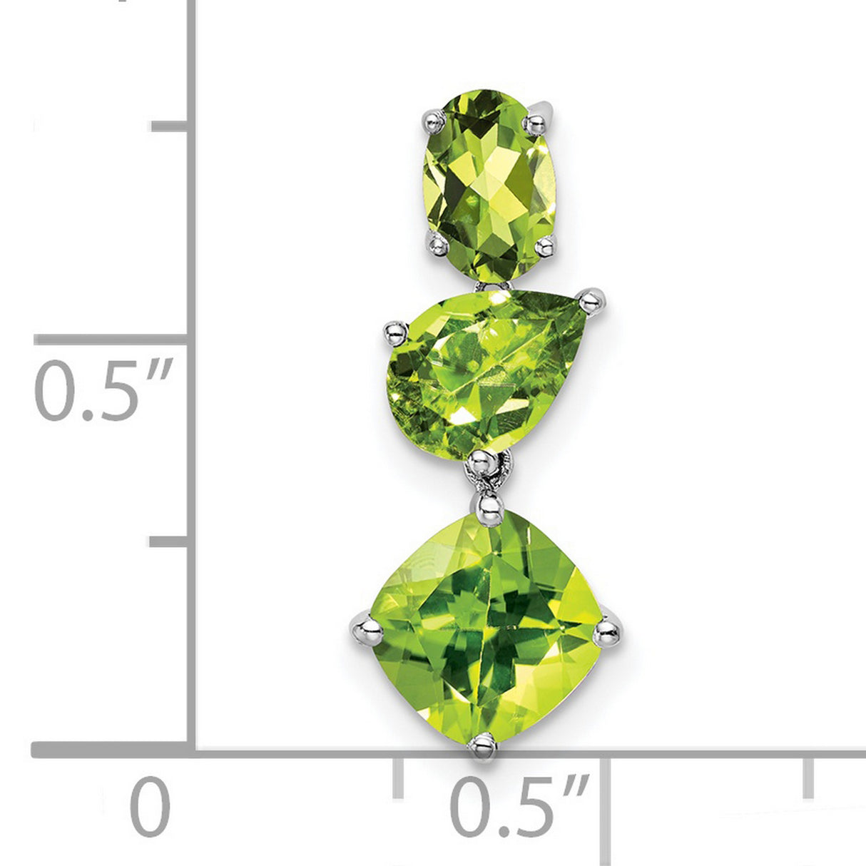 14k White Gold Pendant with Oval, Pear, and Cushion Peridot, Triple Gemstone Dangle Design