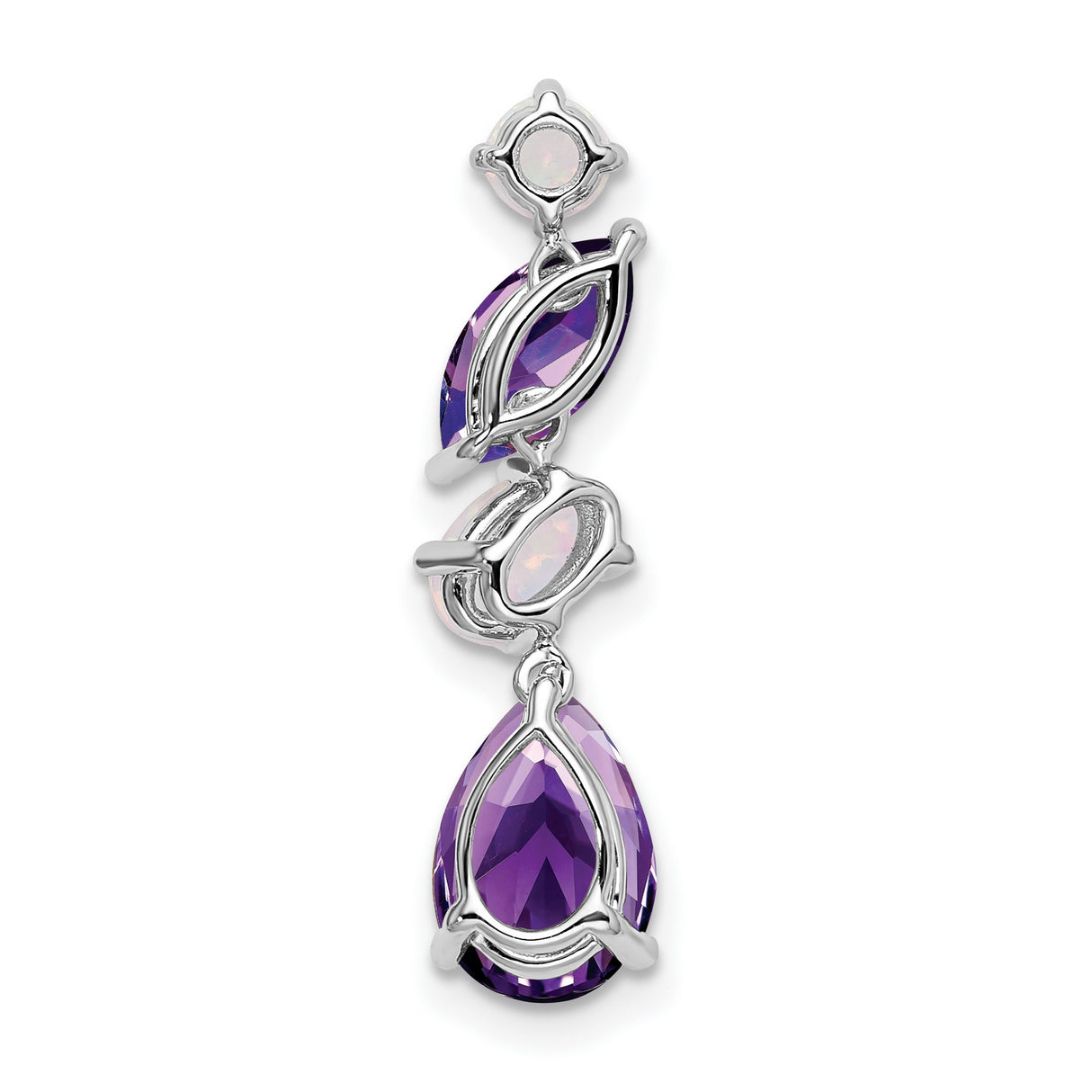 14k White Gold Dangle Earrings with Amethyst and Opal Drops, Pear Marquise Round Cut