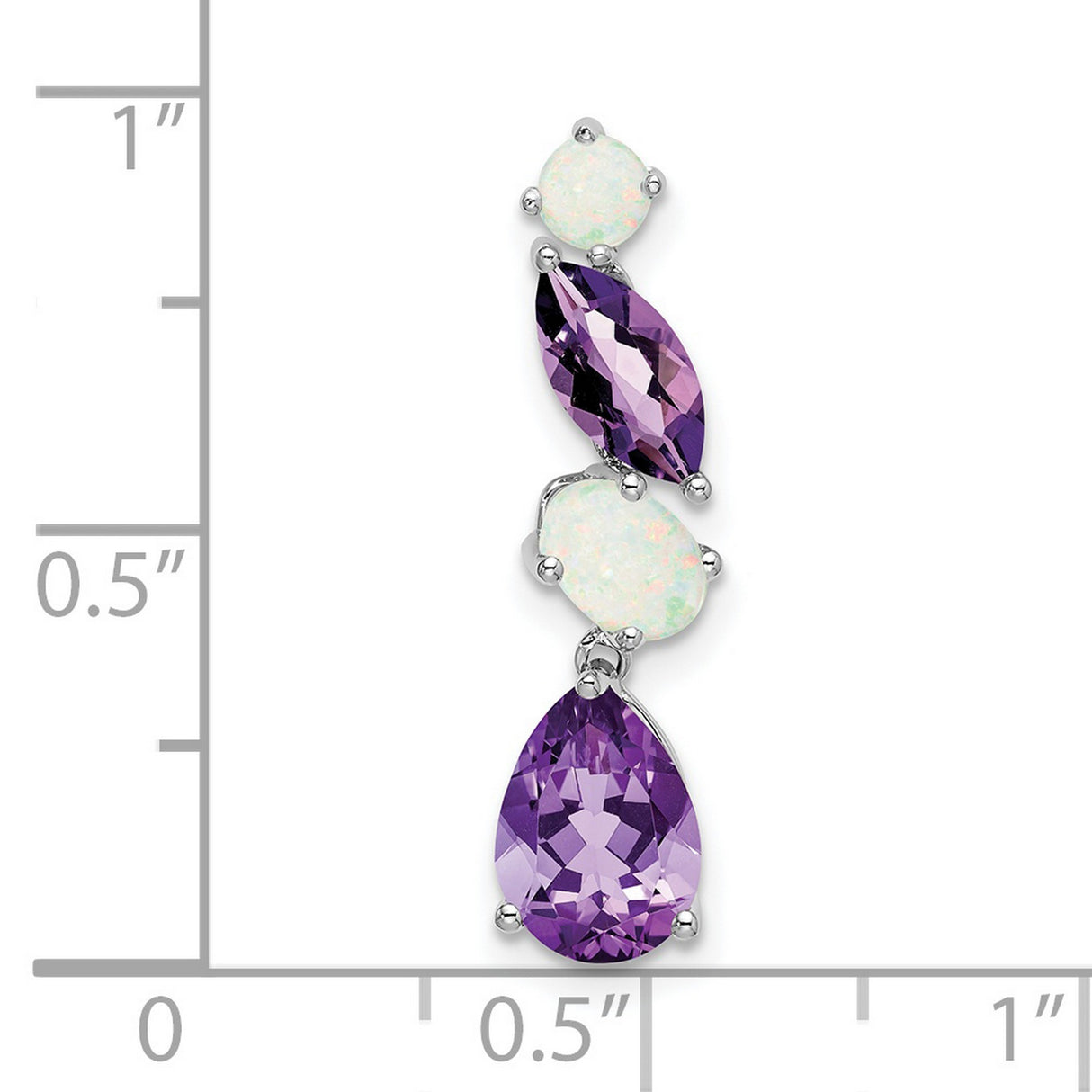 14k White Gold Dangle Earrings with Amethyst and Opal Drops, Pear Marquise Round Cut