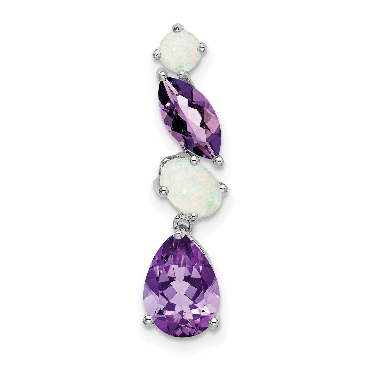 14k White Gold Dangle Earrings with Amethyst and Opal Drops, Pear Marquise Round Cut