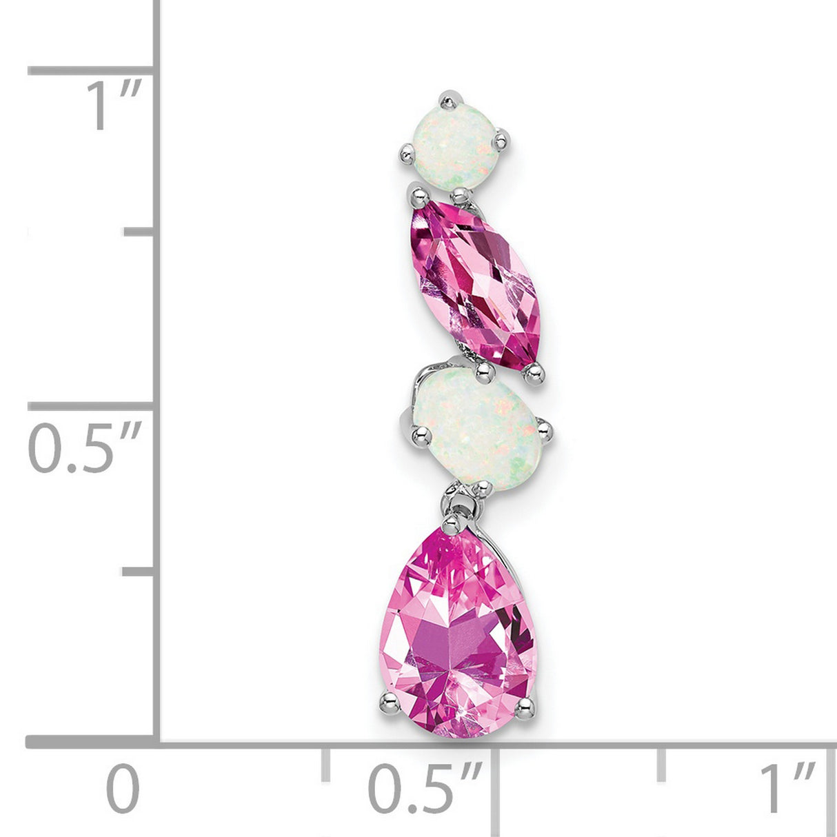 14k White Gold Dangle Earrings with Teardrop Pink Lab Created Sapphires and White Opals
