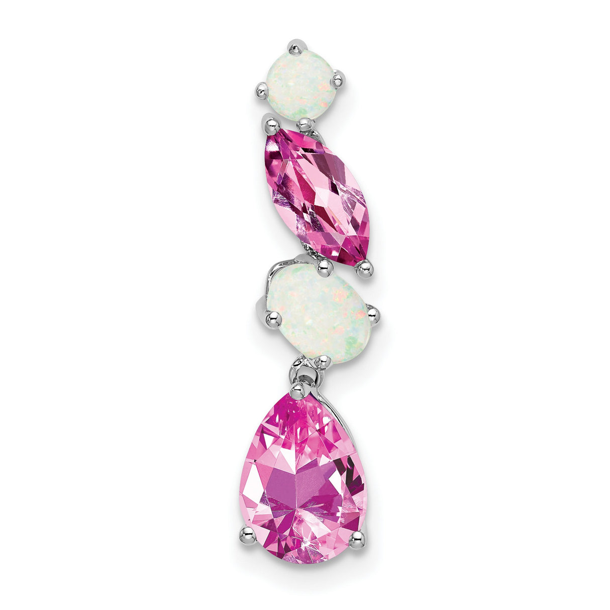 14k White Gold Dangle Earrings with Teardrop Pink Lab Created Sapphires and White Opals