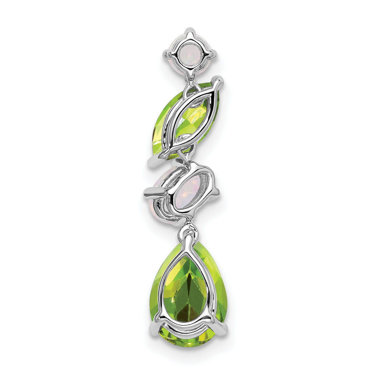 14k White Gold Dangle Pendant with Peridot and Opal, Pear Oval Marquise Round Shapes