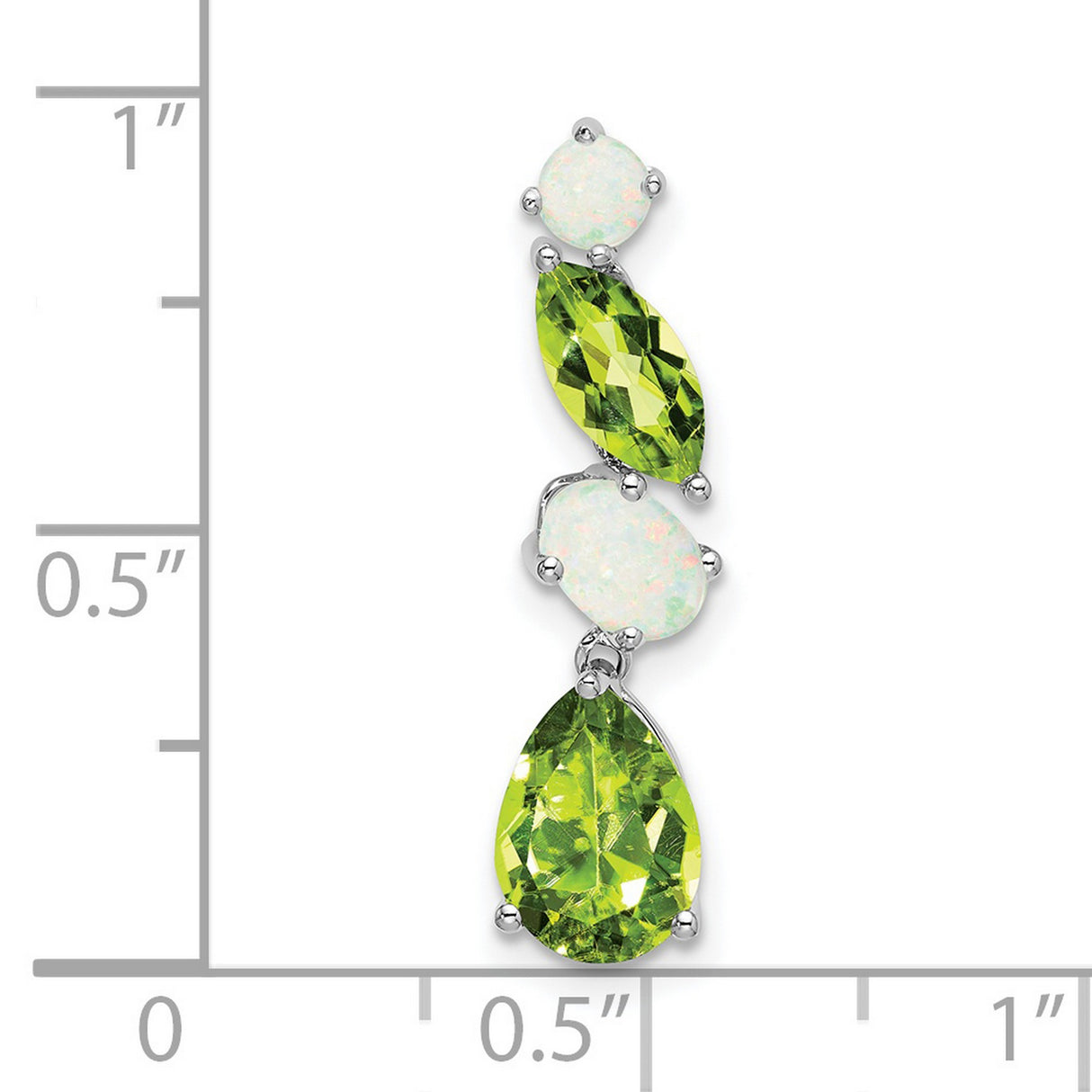 14k White Gold Dangle Pendant with Peridot and Opal, Pear Oval Marquise Round Shapes