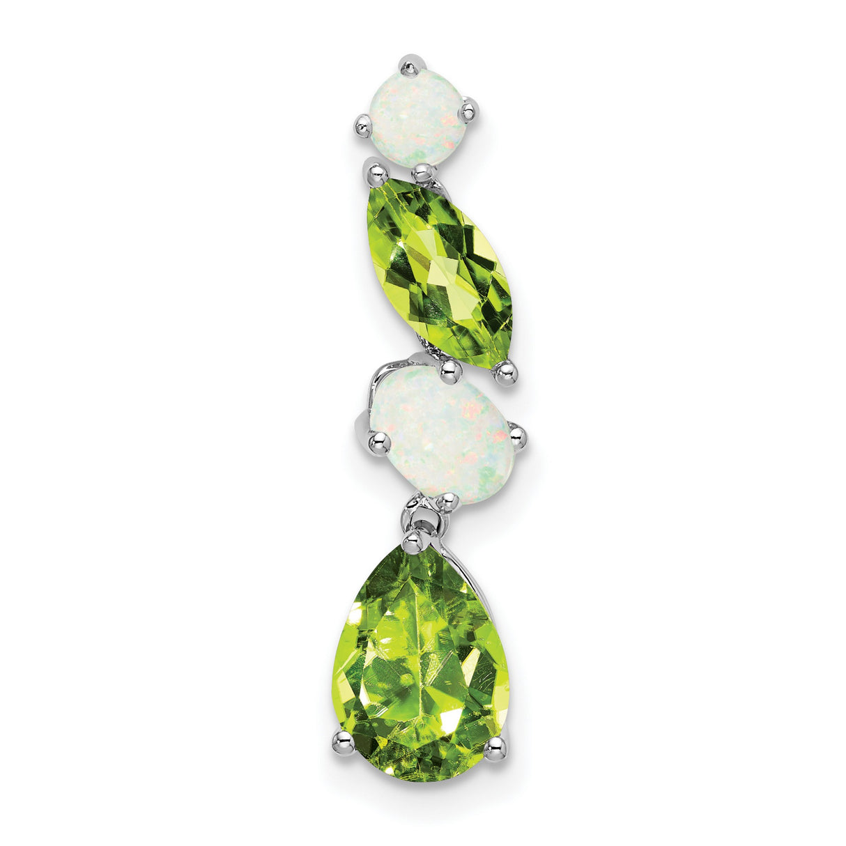 14k White Gold Dangle Pendant with Peridot and Opal, Pear Oval Marquise Round Shapes