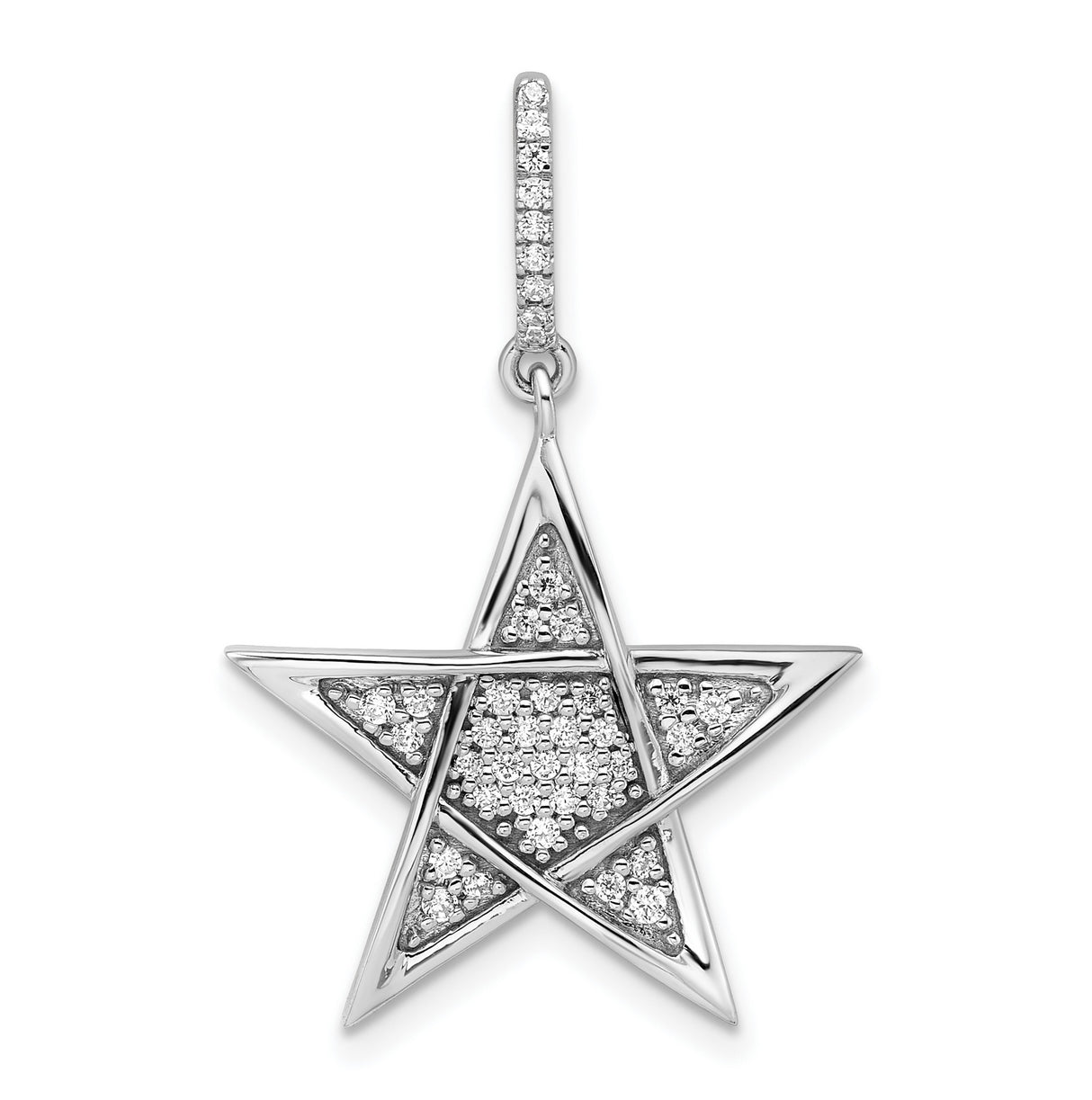 14k White Gold Star Pendant with Diamond Accents, Celestial Five-Pointed Charm for Women