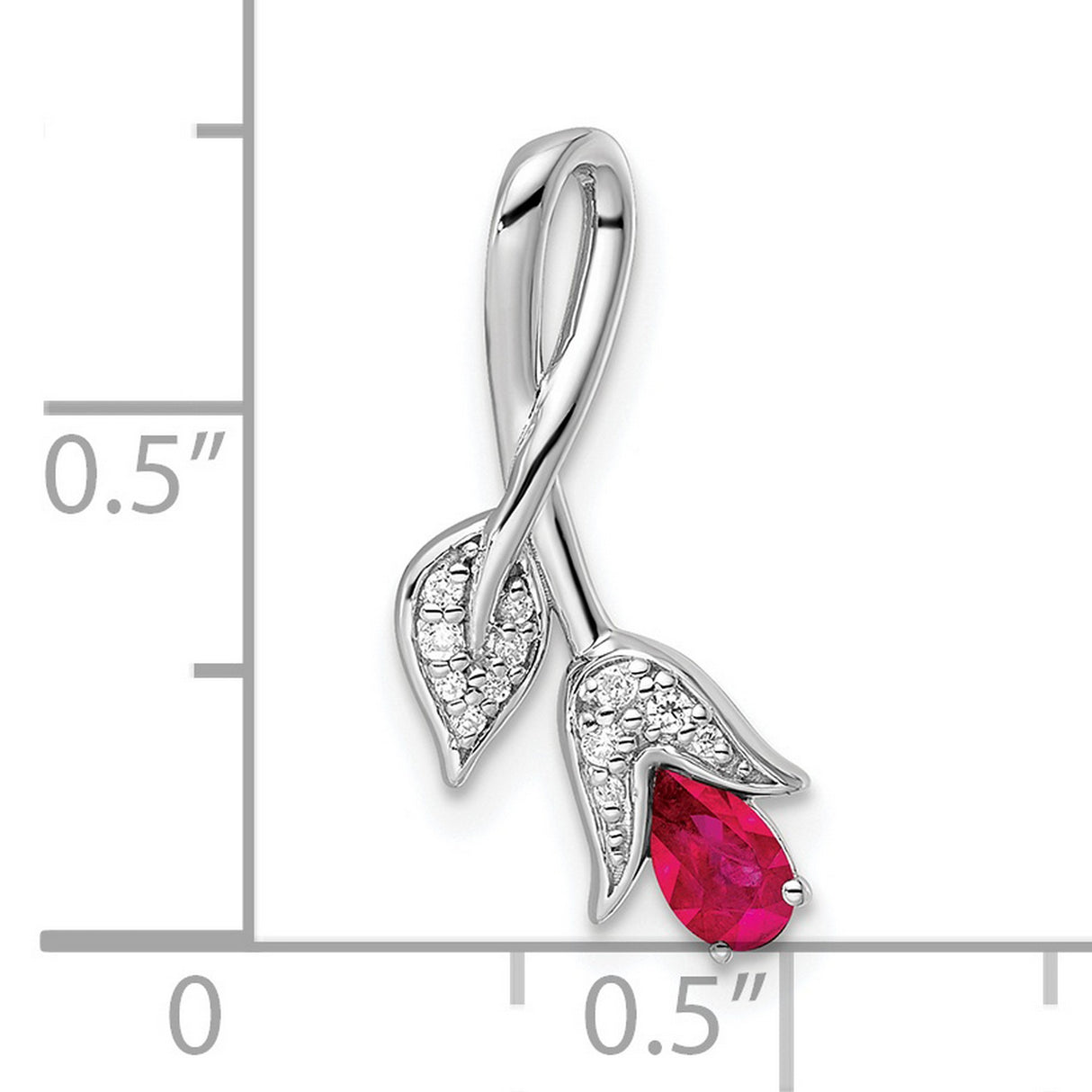 14k White Gold Floral Pendant with Marquise Ruby and Diamond Accents