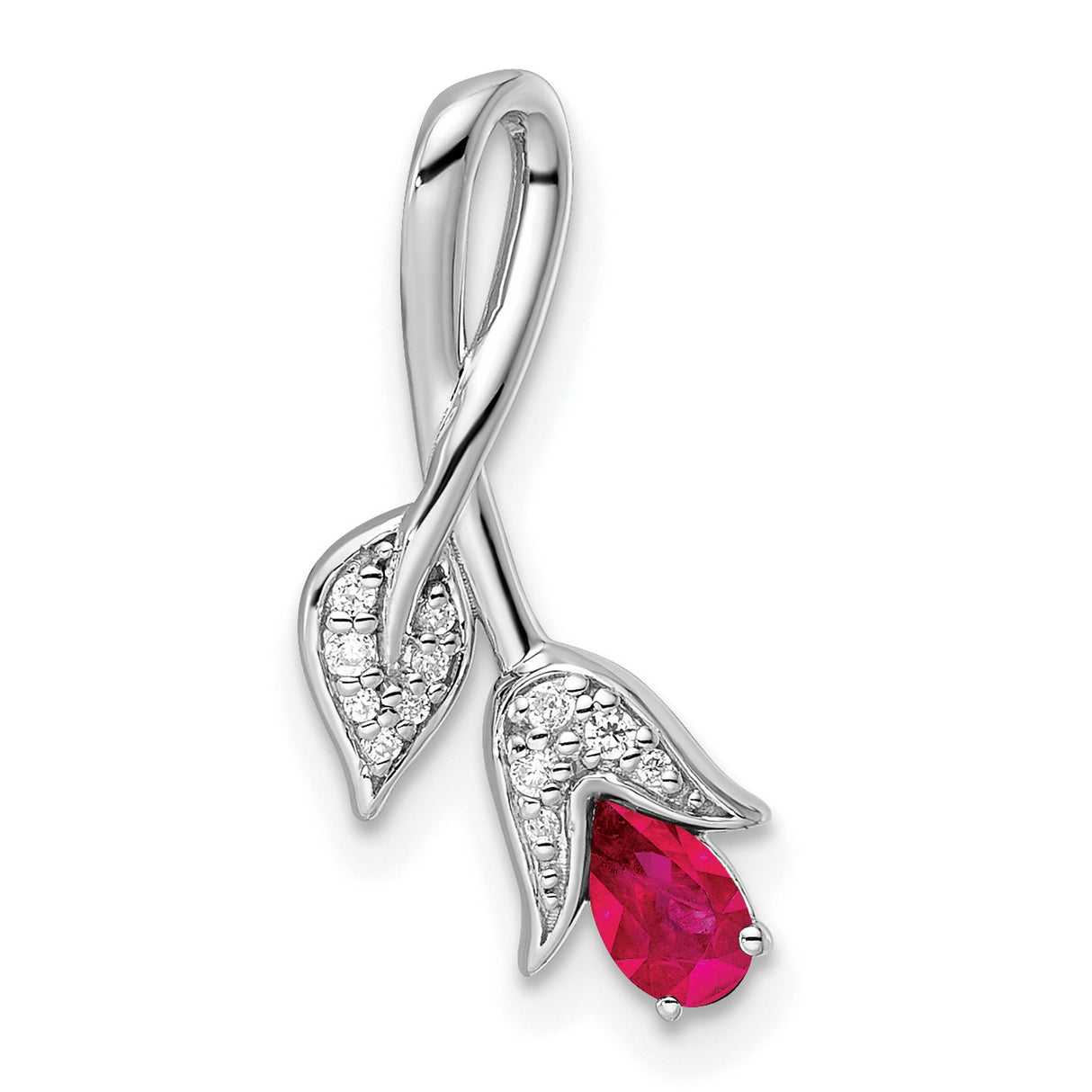 14k White Gold Floral Pendant with Marquise Ruby and Diamond Accents