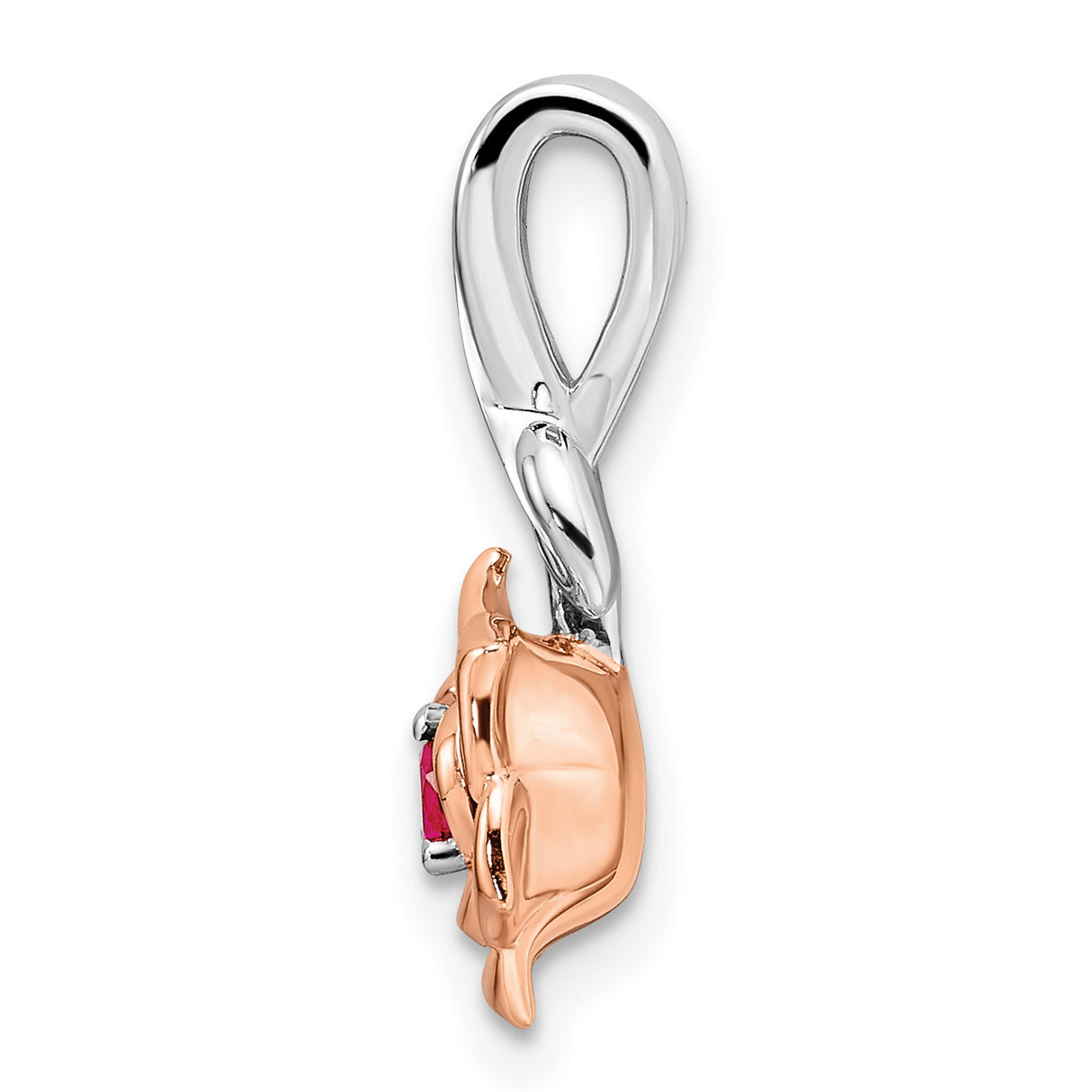 14k Two-Tone Gold Rose Pendant with Ruby Center, Floral Design Pendant for Women