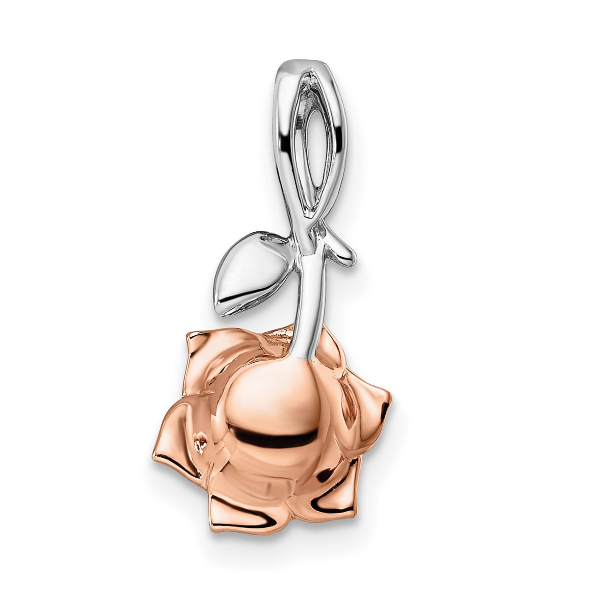 14k Two-Tone Gold Rose Pendant with Ruby Center, Floral Design Pendant for Women