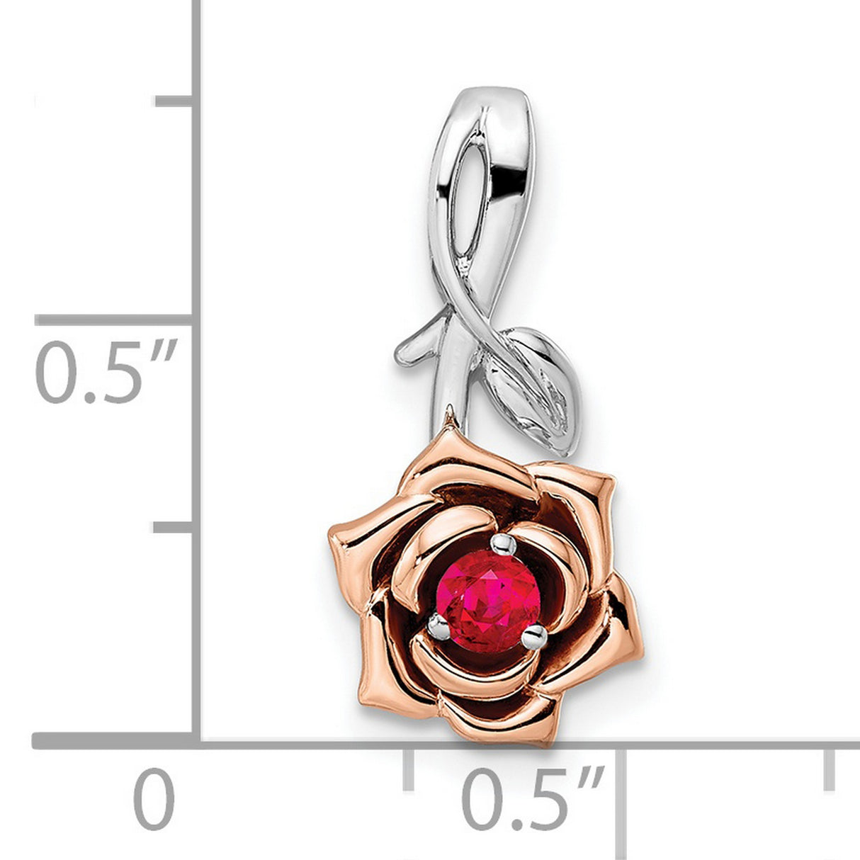 14k Two-Tone Gold Rose Pendant with Ruby Center, Floral Design Pendant for Women