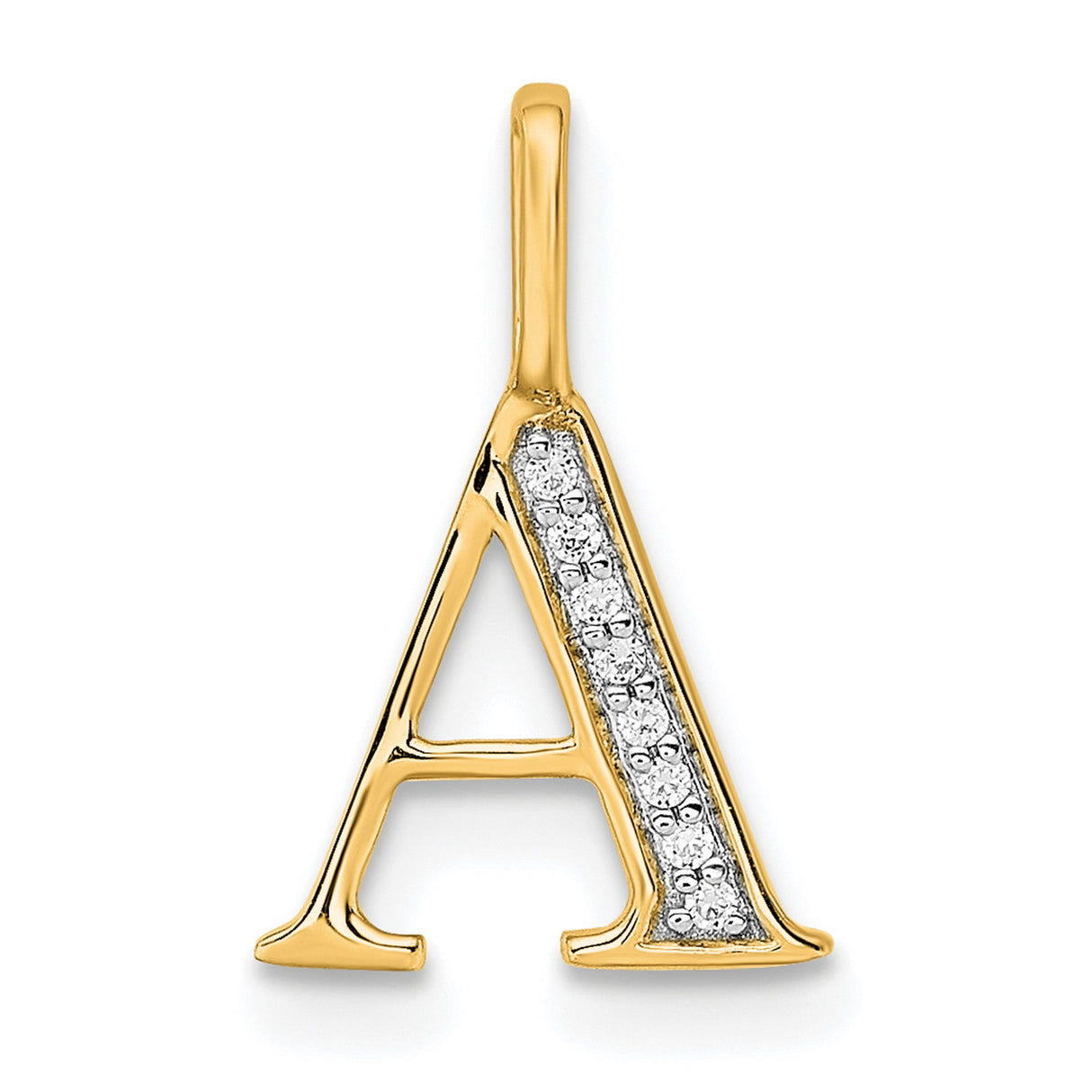 14k Yellow Gold Initial A Pendant with Diamond Accents, Polished Script Letter Charm