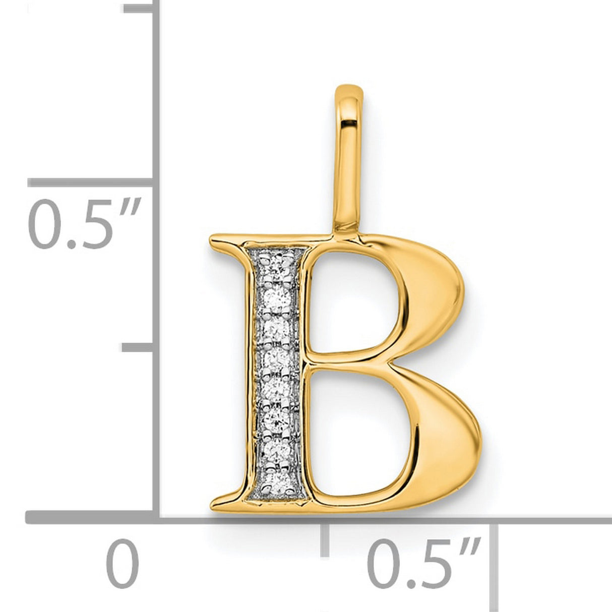 10k Yellow Gold Initial Pendant with Diamond Accents, Letter B, Polished Finish, Monogram Jewelry
