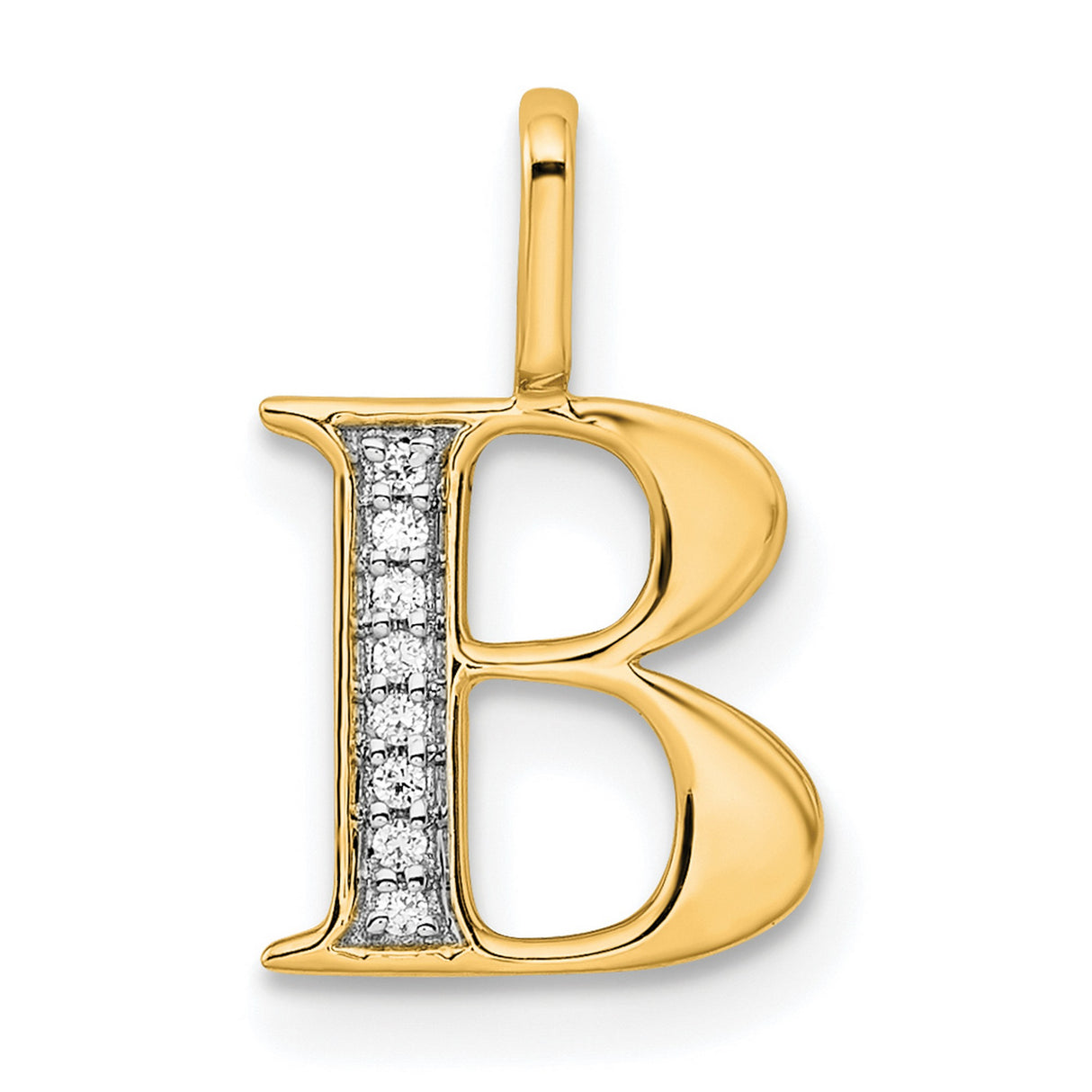 10k Yellow Gold Initial Pendant with Diamond Accents, Letter B, Polished Finish, Monogram Jewelry