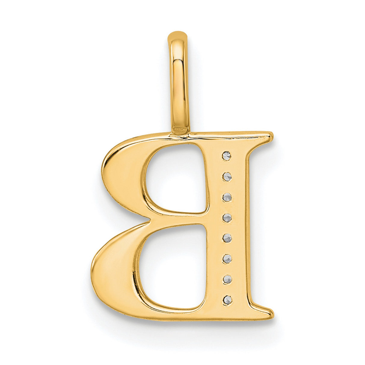 14k Yellow Gold Letter B Pendant with White Diamond Accent Charm for Men or Women