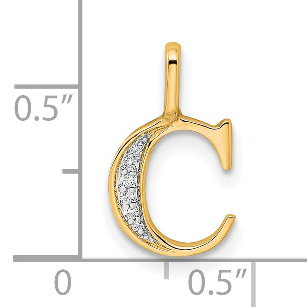 10k Yellow Gold Letter C Pendant with Polished Finish and Diamond Accent Detail