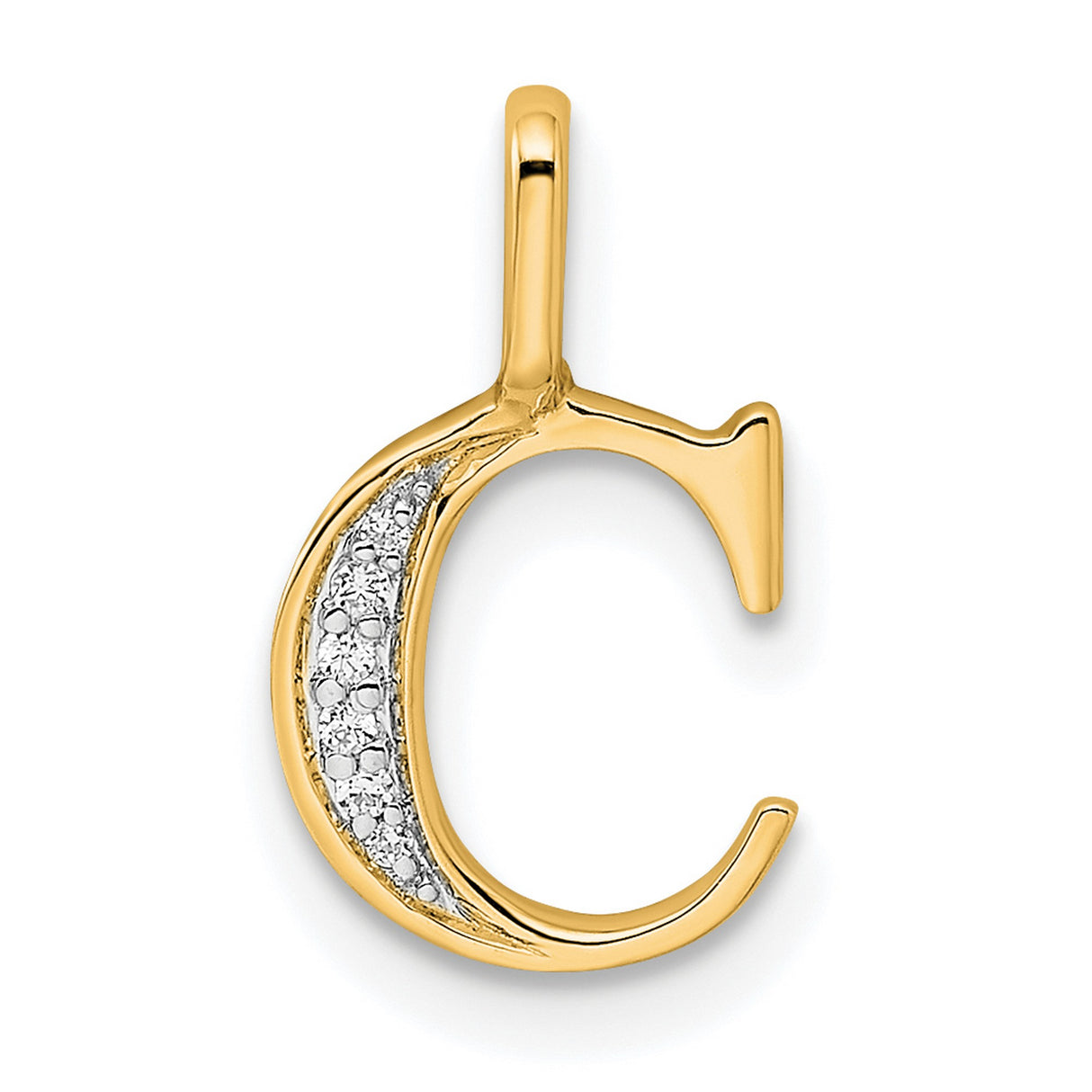 10k Yellow Gold Letter C Pendant with Polished Finish and Diamond Accent Detail