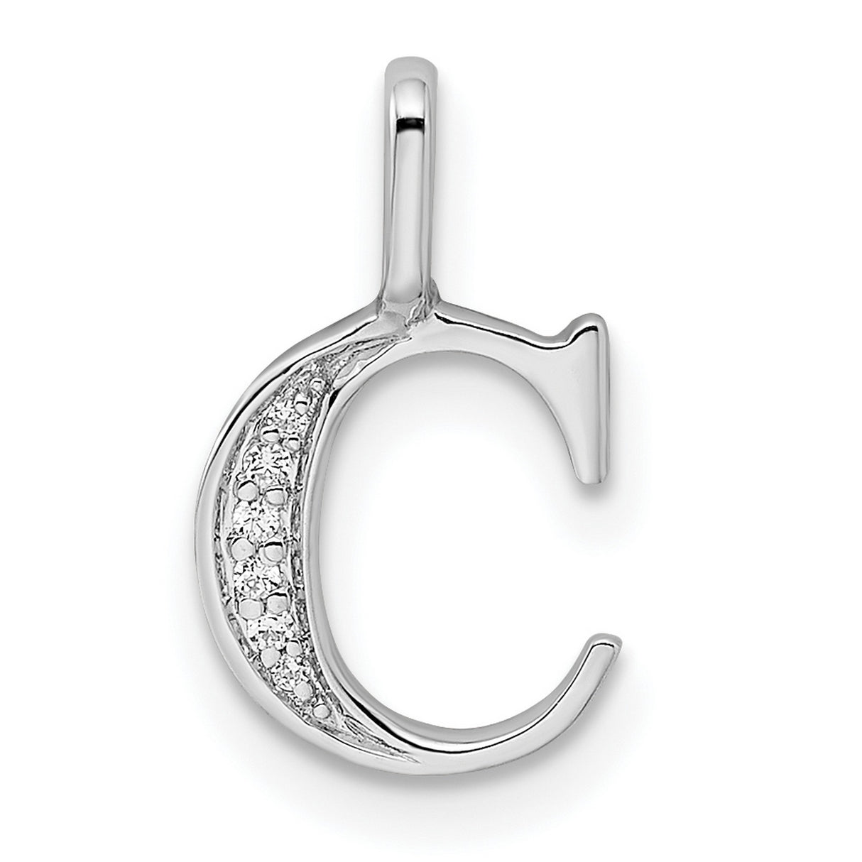 14k White Gold Initial C Pendant with Diamond Accents, Polished Monogram Charm for Women