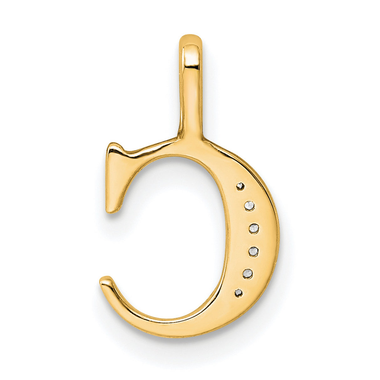 14k Yellow Gold Initial C Pendant with Diamond Accent, Polished Curved Letter Charm