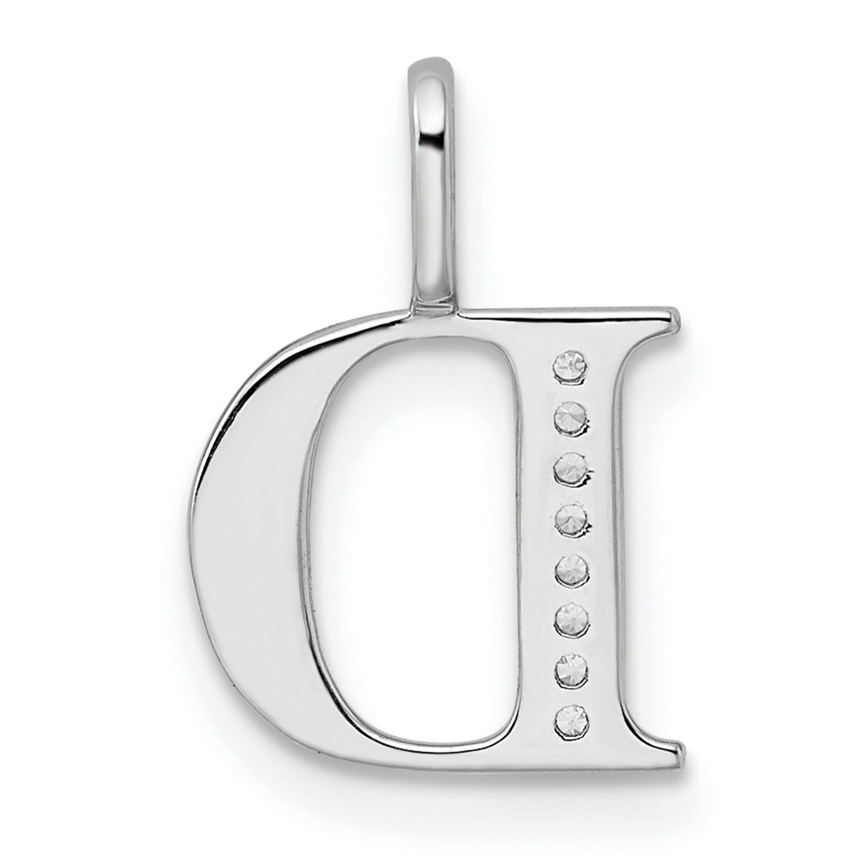 14k White Gold Letter D Pendant with Diamond Accent, Minimalist Initial Charm