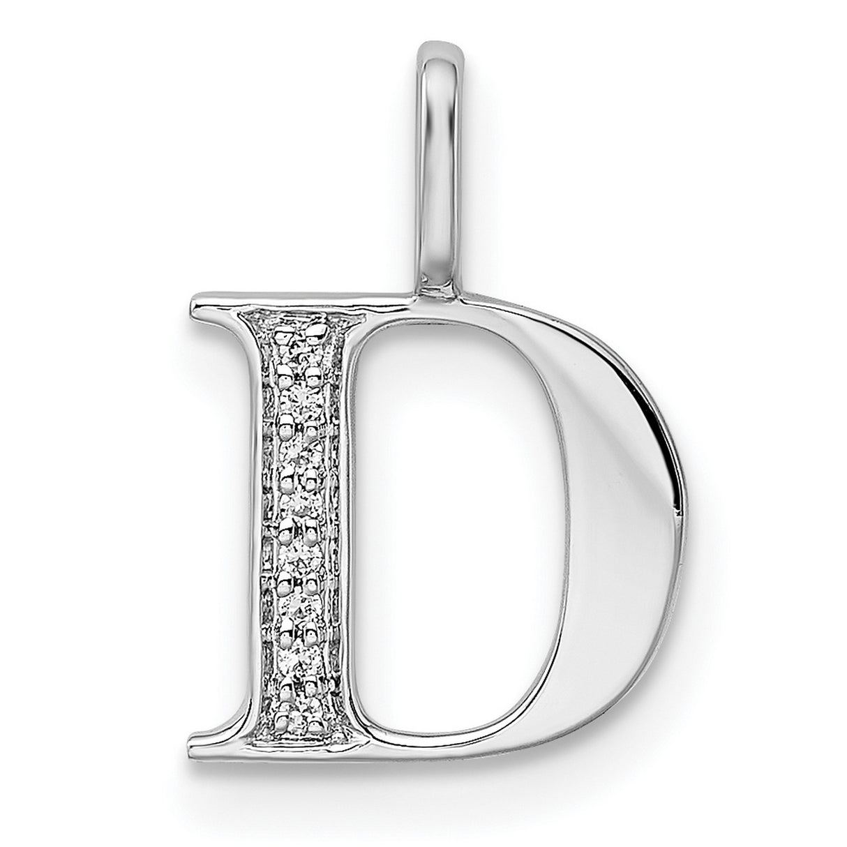 14k White Gold Letter D Pendant with Diamond Accent, Minimalist Initial Charm