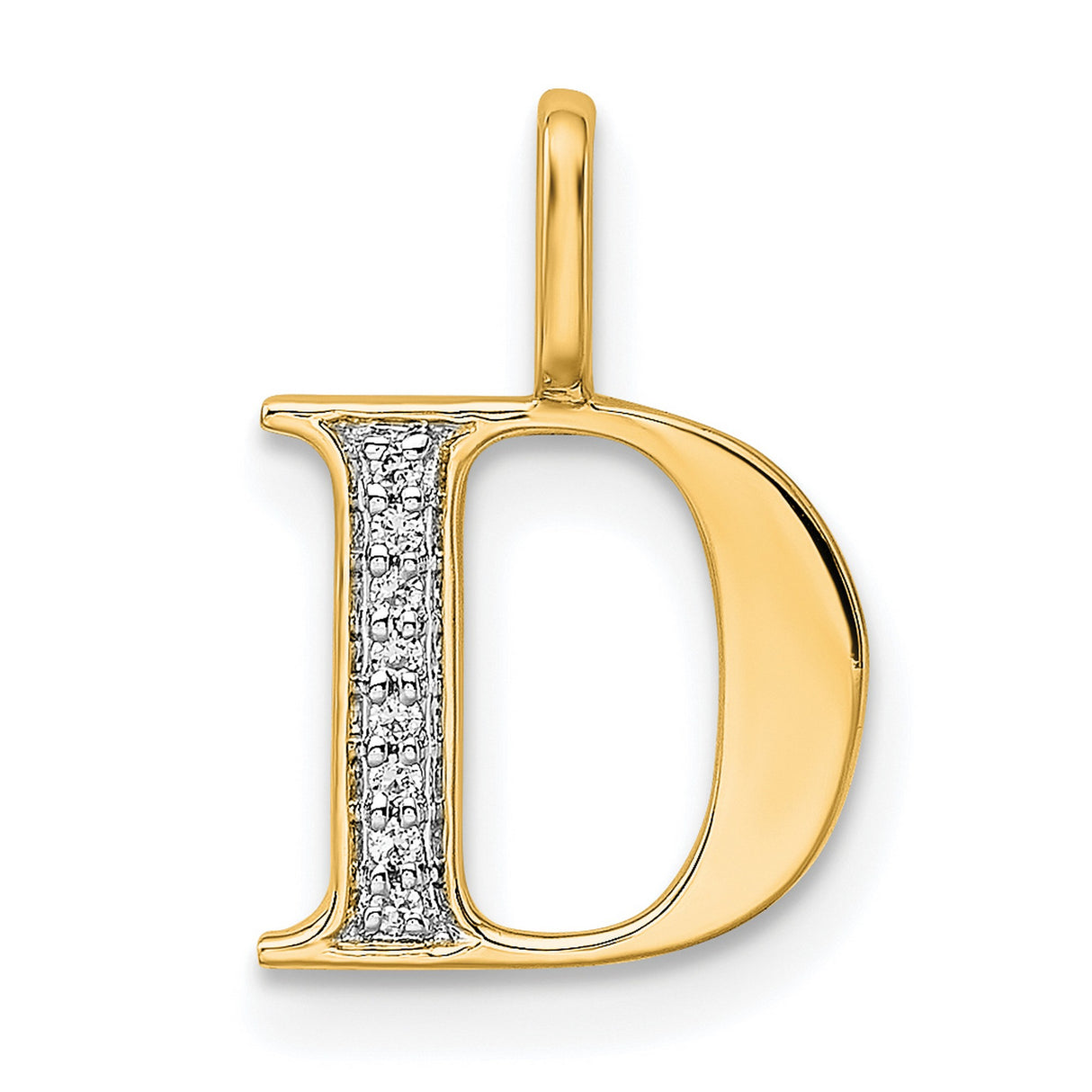 14k Yellow Gold Initial Pendant with Pavé Diamond Inlay, Script Letter D Charm
