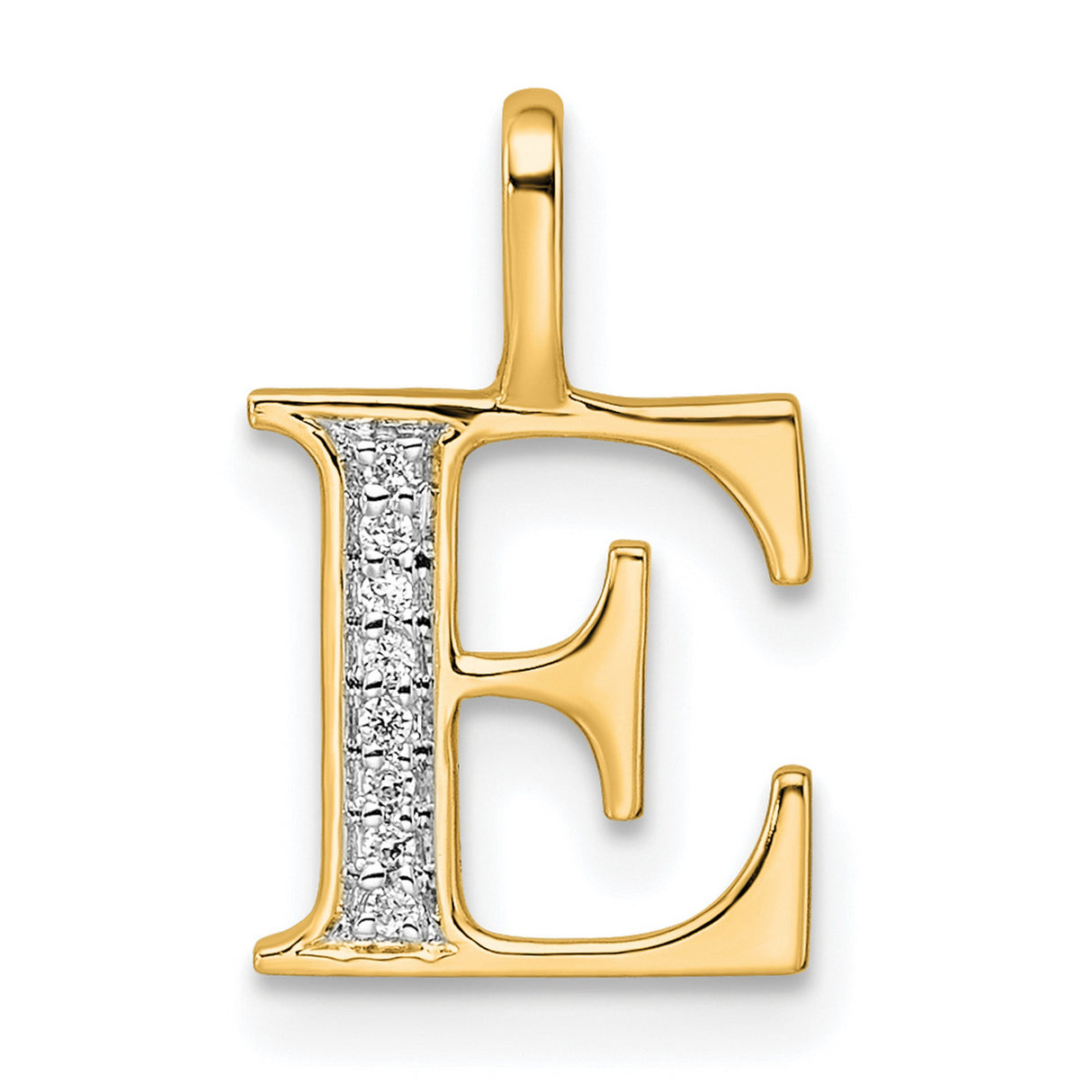 10k Yellow Gold Letter E Pendant Charm with Diamonds, Script Initial Jewelry