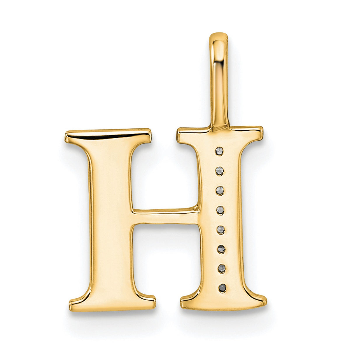 10k Yellow Gold Letter H Pendant with Diamond Accent, Polished Initial Charm for Women
