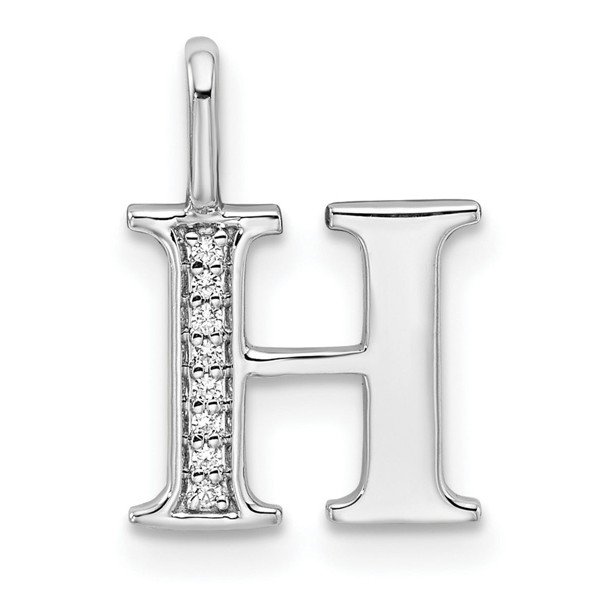 14k White Gold Letter H Pendant with Diamond Accent, Polished Monogram Initial Charm