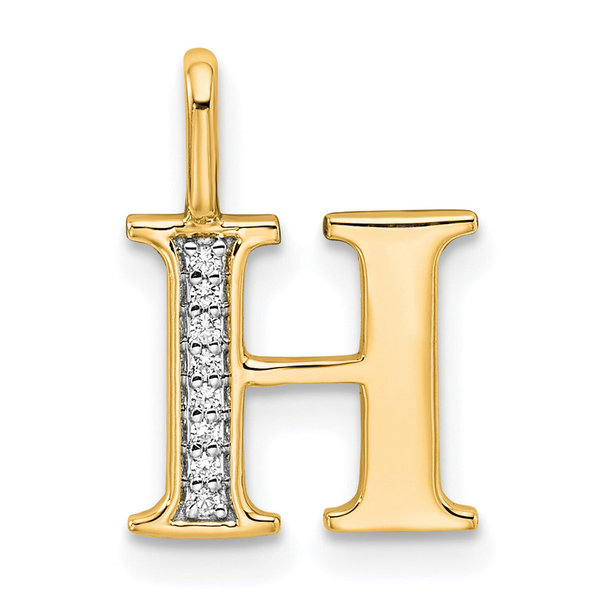 14k Yellow Gold Letter H Pendant with Diamond Accents, Dainty Alphabet Charm