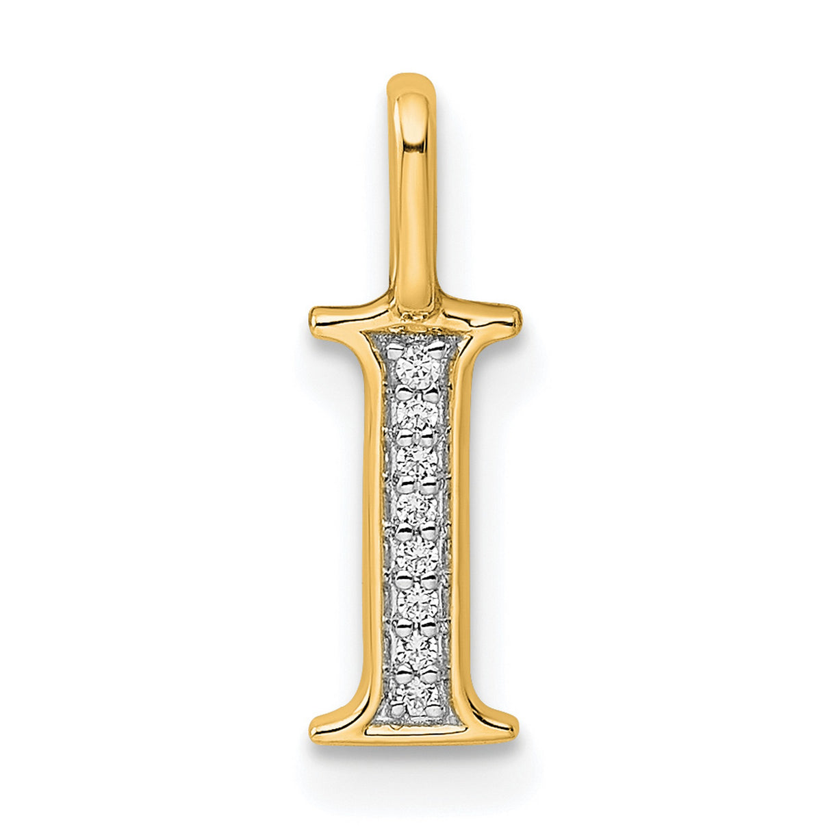 10k Yellow Gold Pendant with Diamond Accent, Block Letter I Monogram Charm