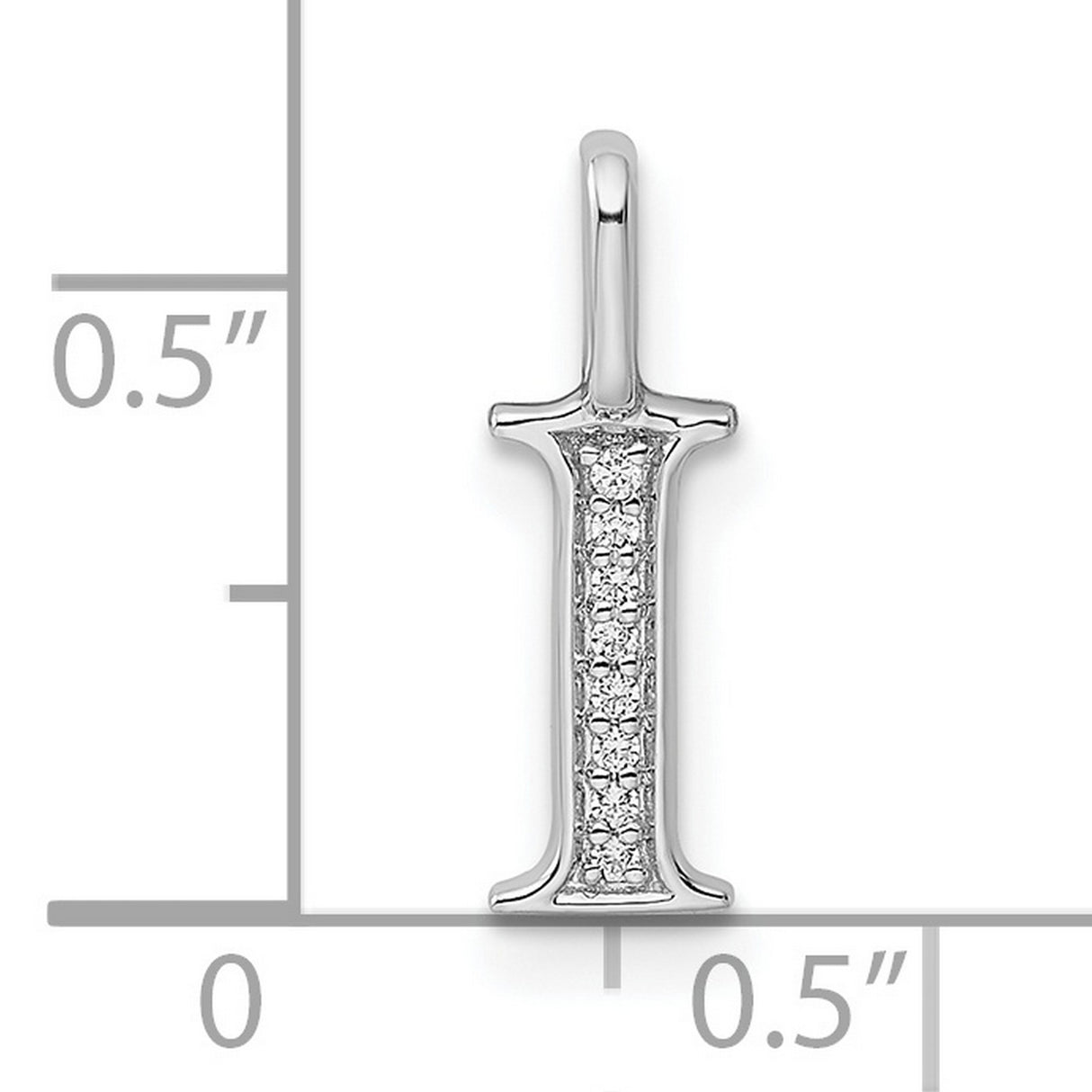 14k White Gold Diamond Initial Pendant, Letter I Monogram Charm, High Polish Finish
