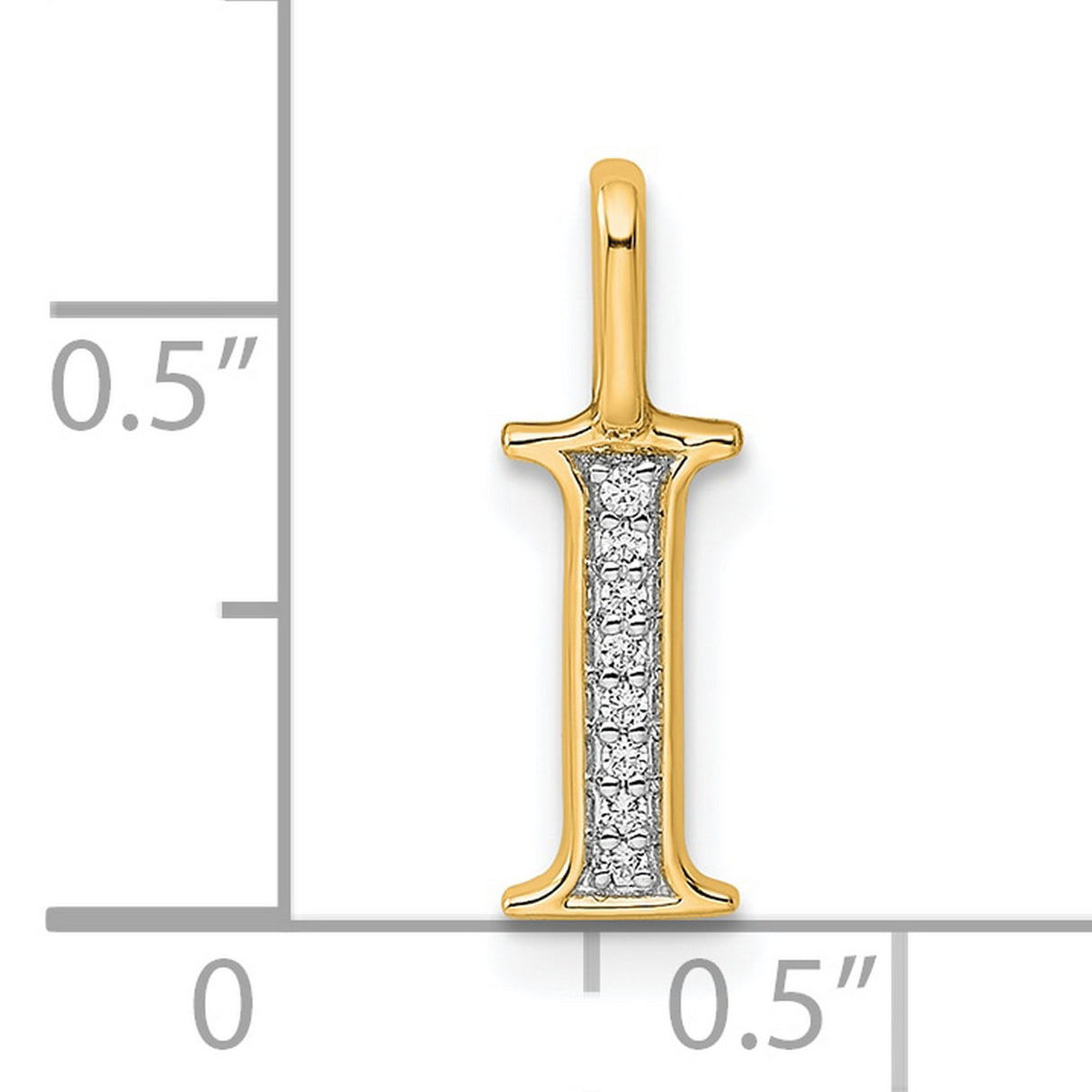 14k Yellow Gold Initial I Pendant with Diamond Accent, Letter Charm Jewelry for Women