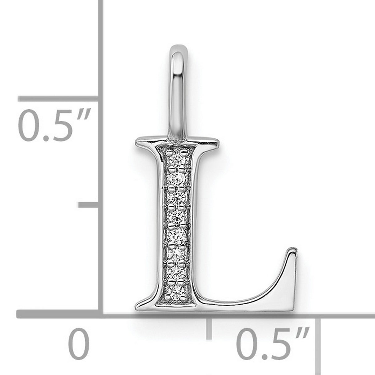 14k White Gold Letter L Pendant, Diamond Accented Initial Charm for Women