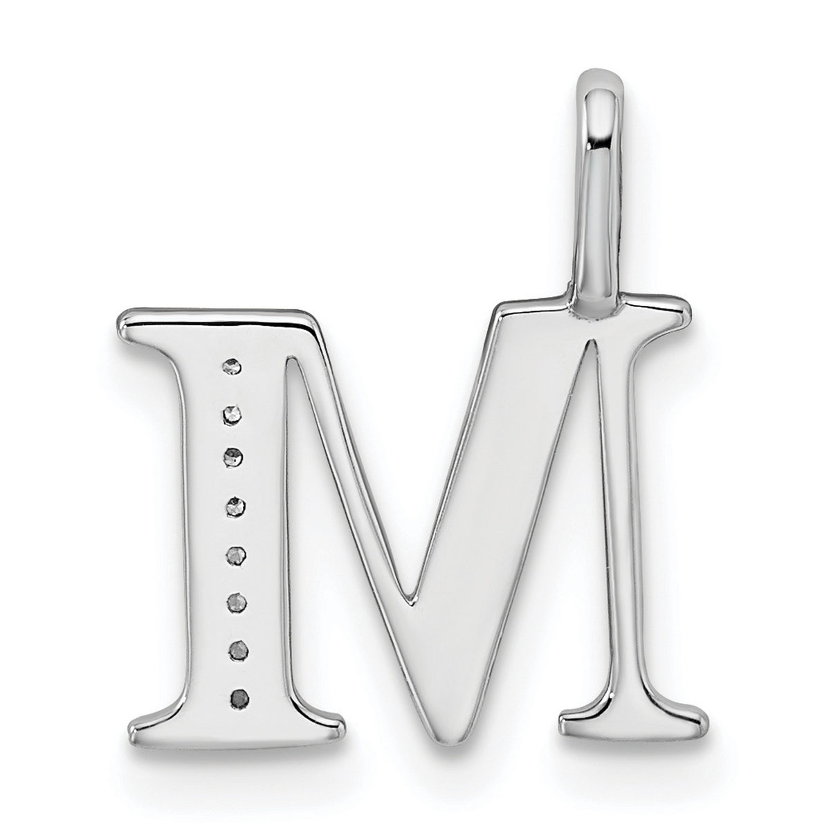 14k White Gold M Initial Pendant with Diamond Accents, Polished Letter Charm for Women