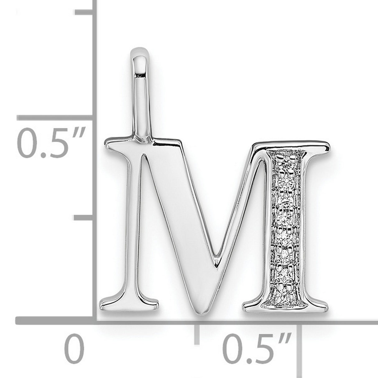 14k White Gold M Initial Pendant with Diamond Accents, Polished Letter Charm for Women