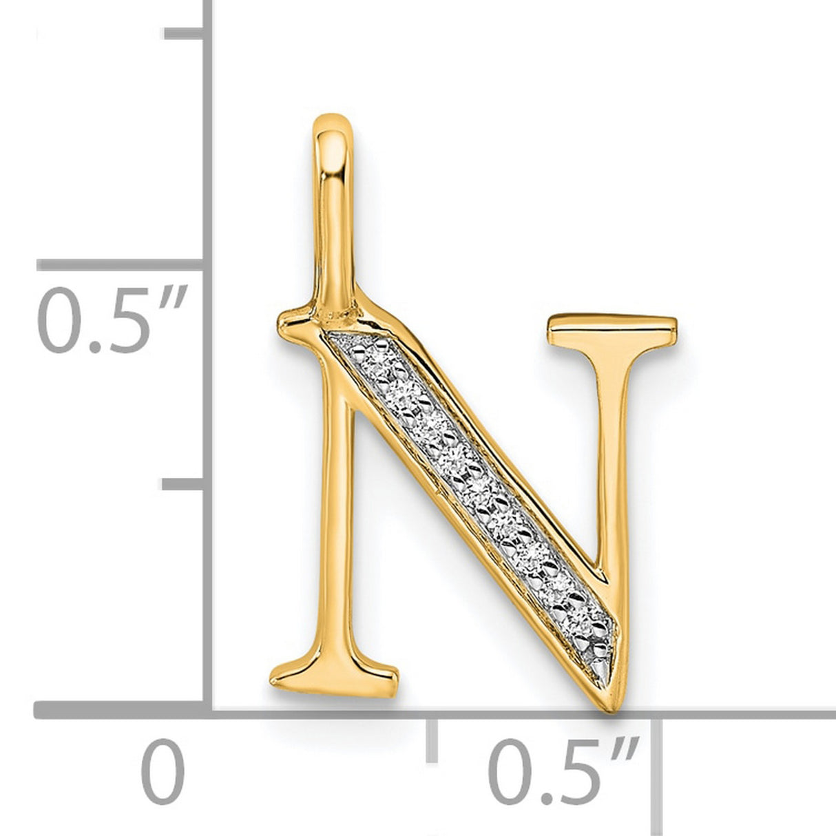 10k Yellow Gold Letter N Pendant with Diamond Accents, Script Monogram Charm